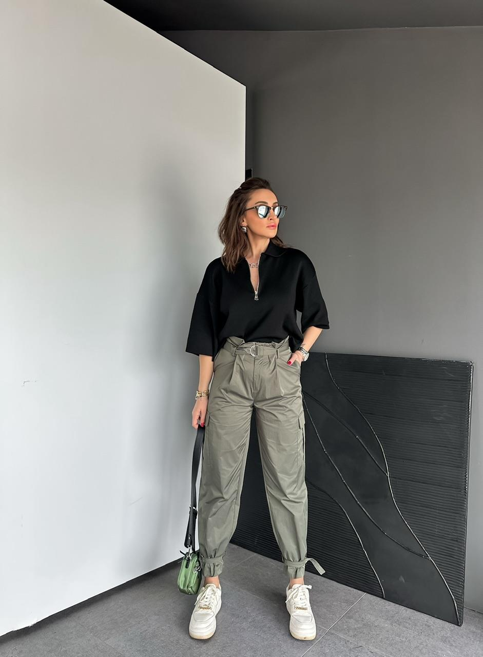 Siyah Polo Yaka Fermuarlı Basic Triko Kazak