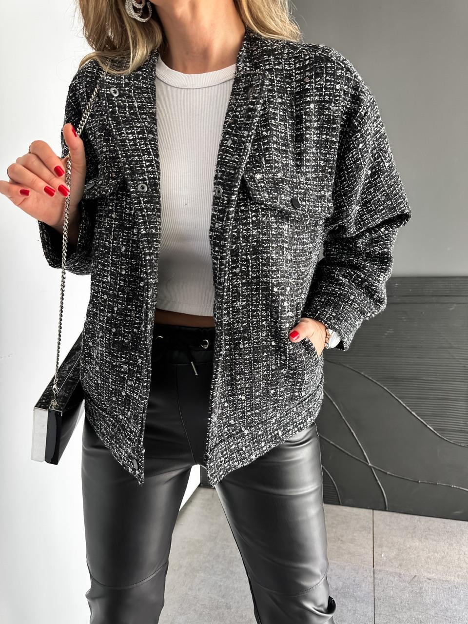 Siyah Pullu Silver Tüvit Ceket