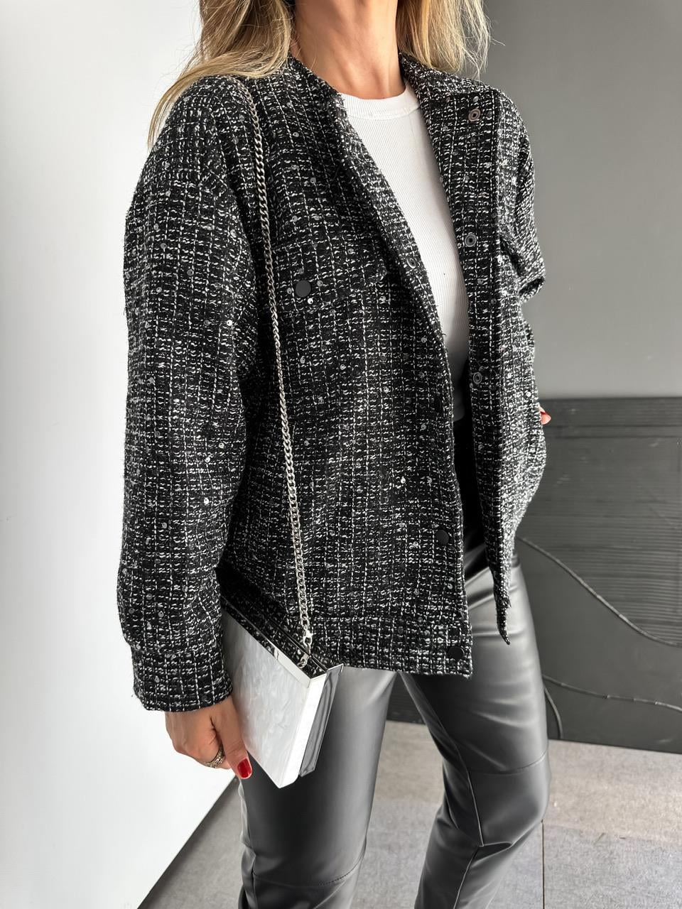 Siyah Pullu Silver Tüvit Ceket