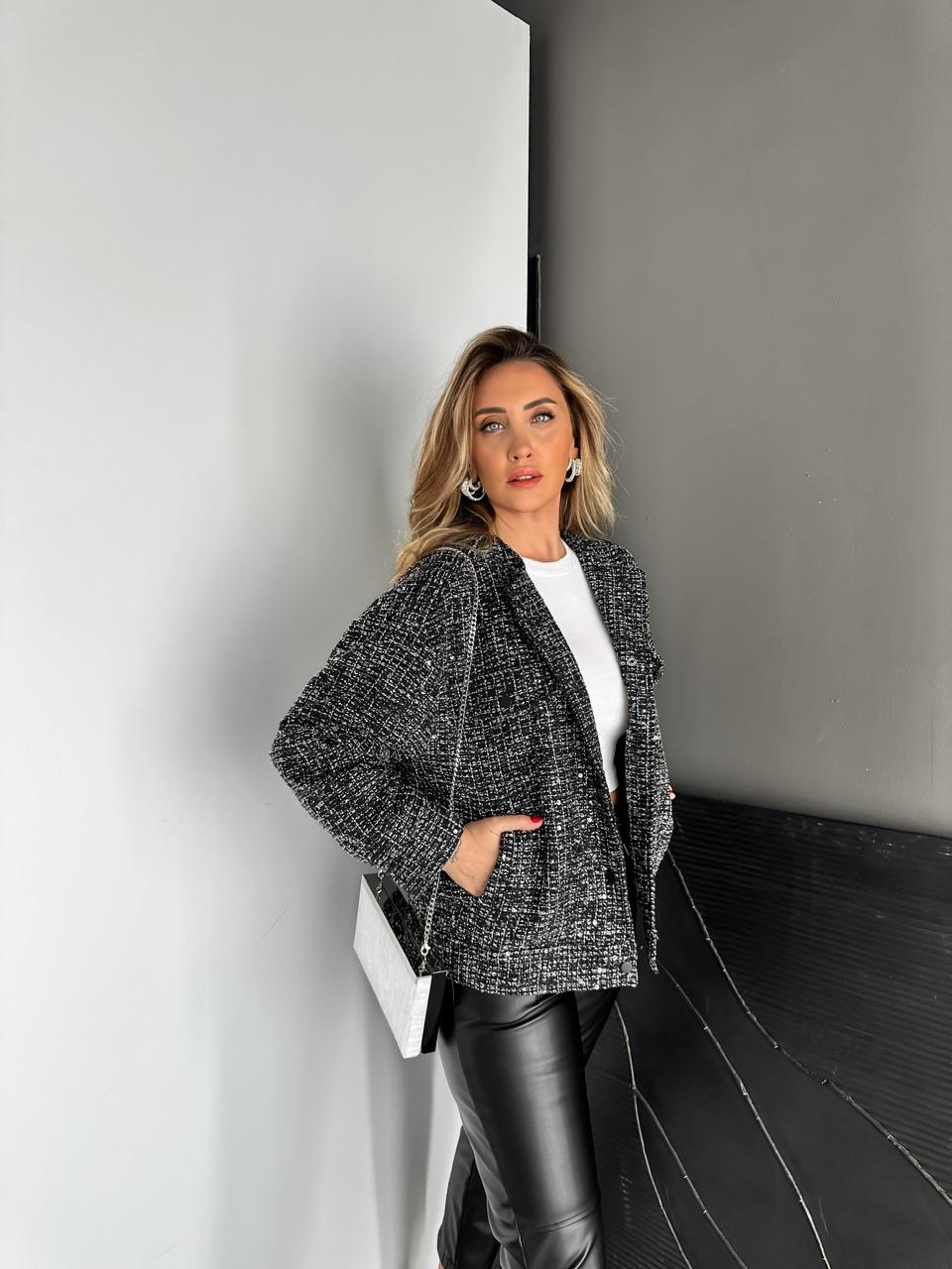 Siyah Pullu Silver Tüvit Ceket