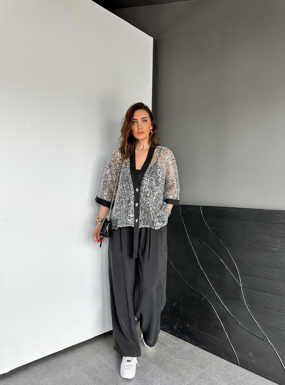 Siyah Şeritli Pullu Tasarım Ceket