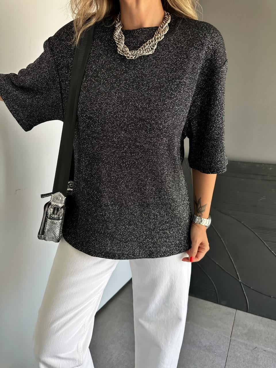 Siyah Simli Orijinal Merserize Tshirt