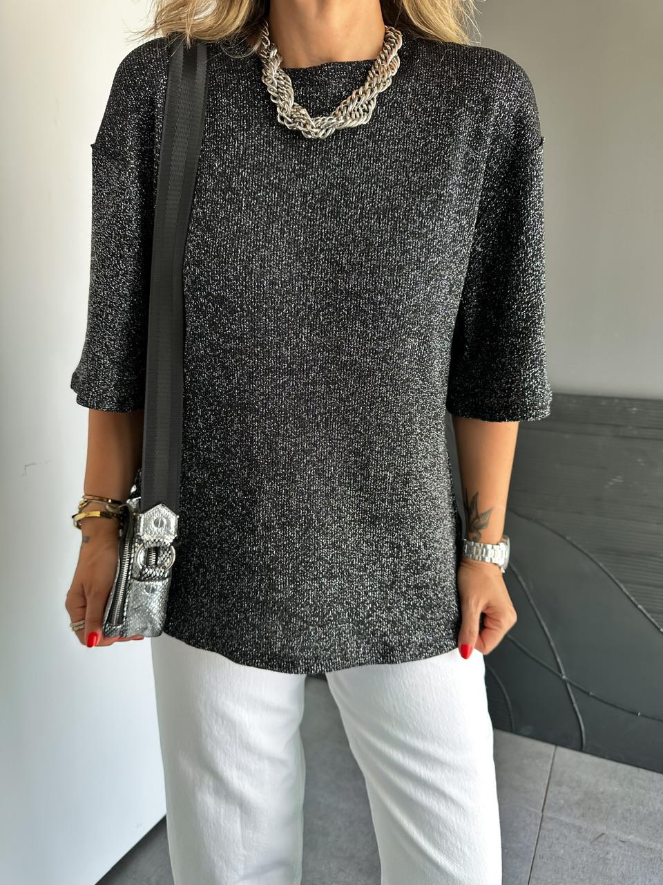 Siyah Simli Orijinal Merserize Tshirt