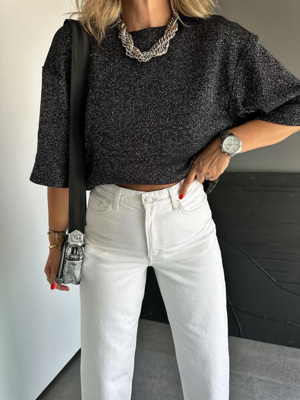 Siyah Simli Orijinal Merserize Tshirt