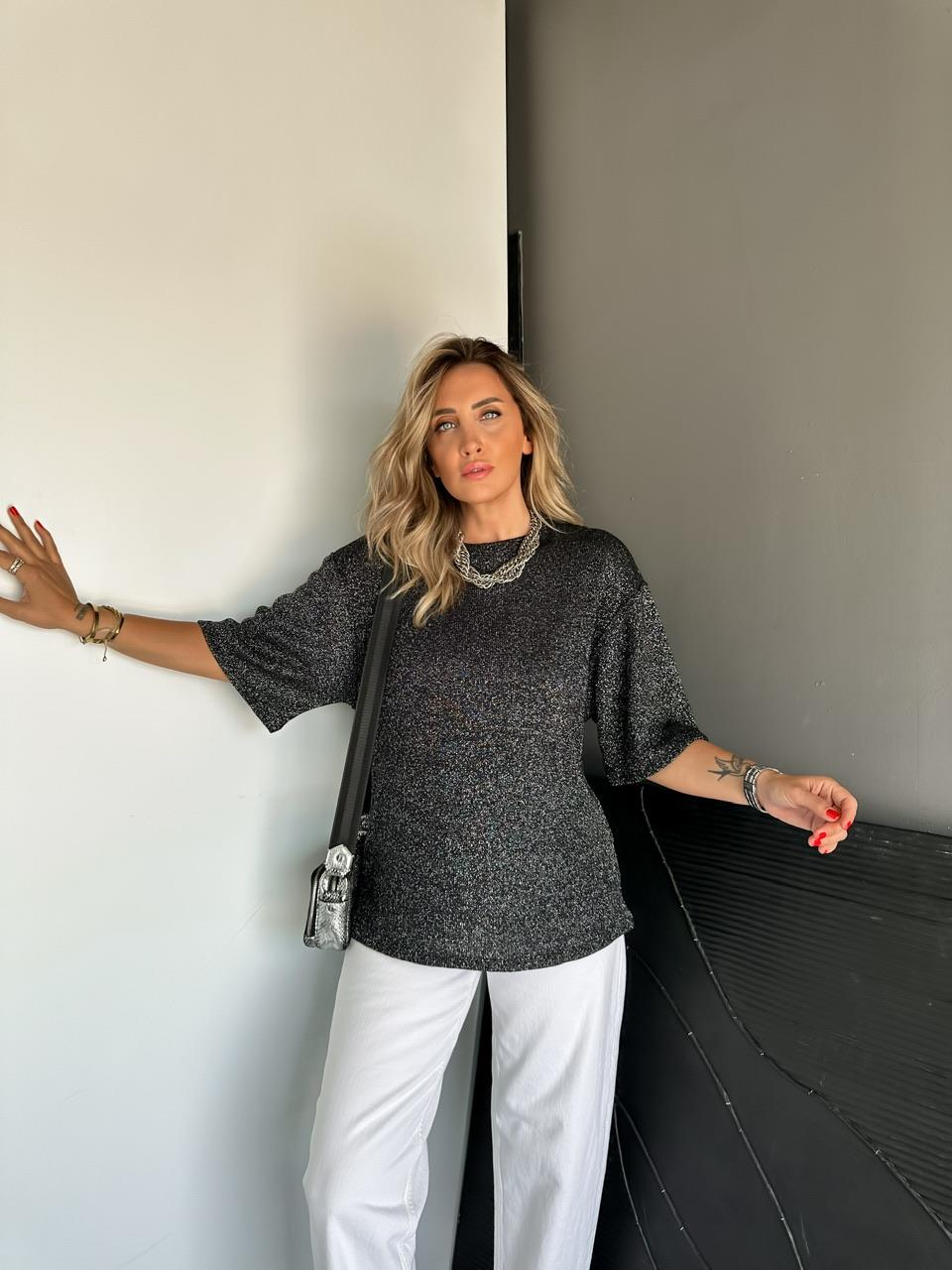 Siyah Simli Orijinal Merserize Tshirt