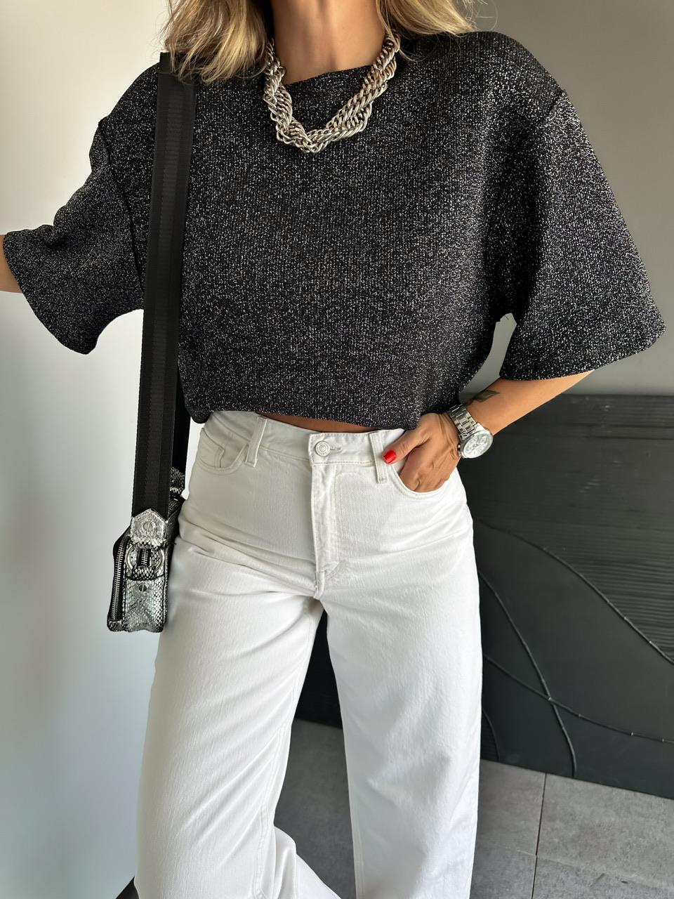 Siyah Simli Orijinal Merserize Tshirt