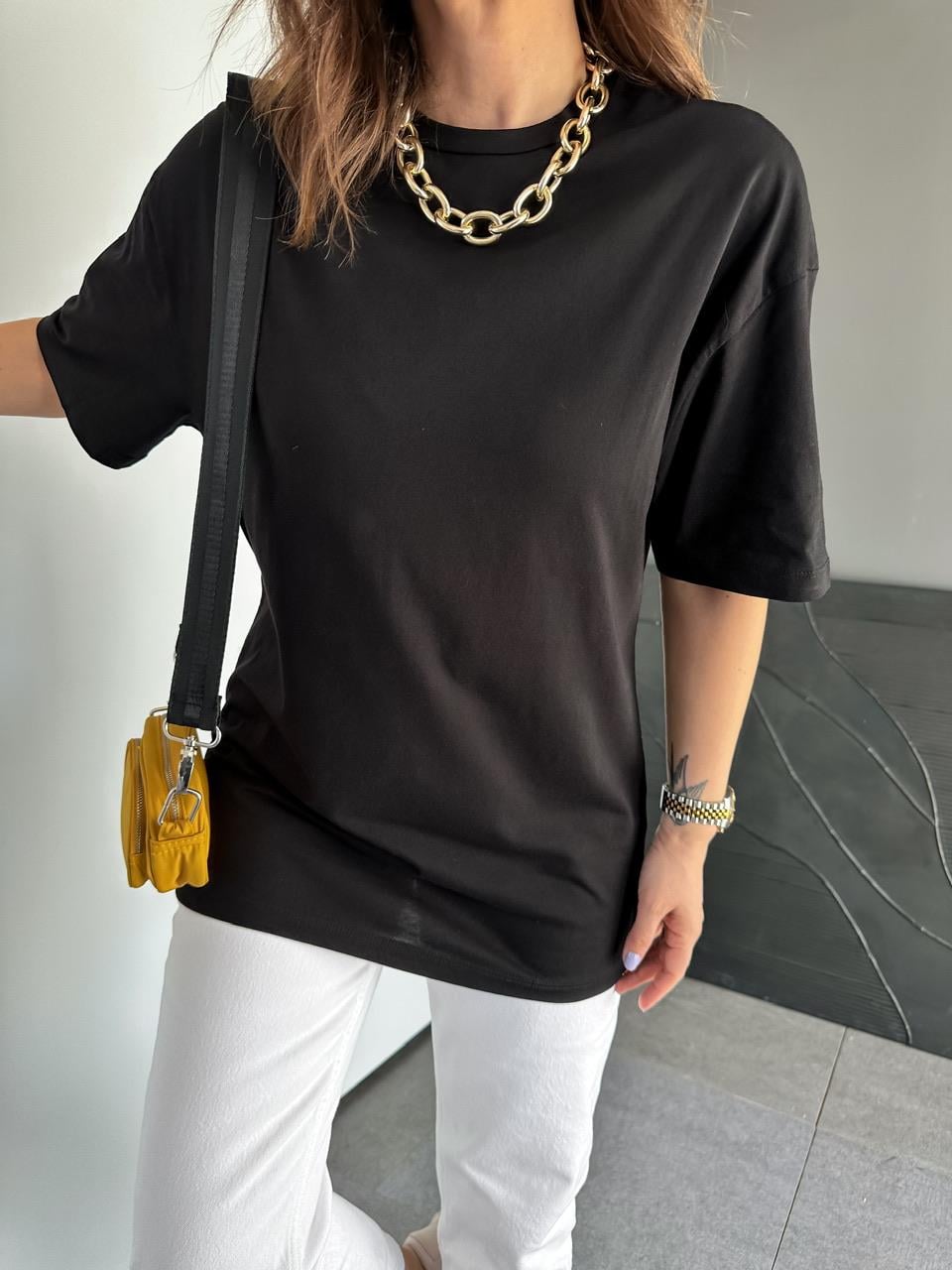 Siyah Uzun Basic Cotton Tshirt