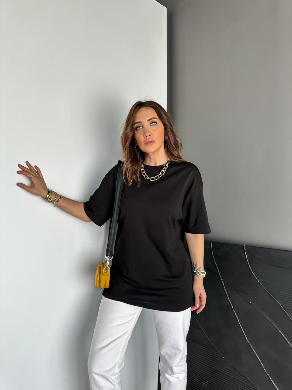 Siyah Uzun Basic Cotton Tshirt