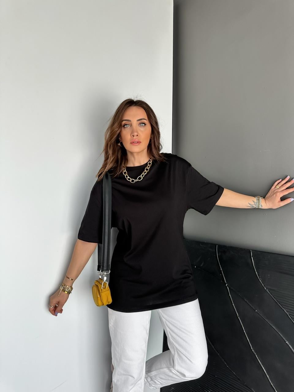 Siyah Uzun Basic Cotton Tshirt