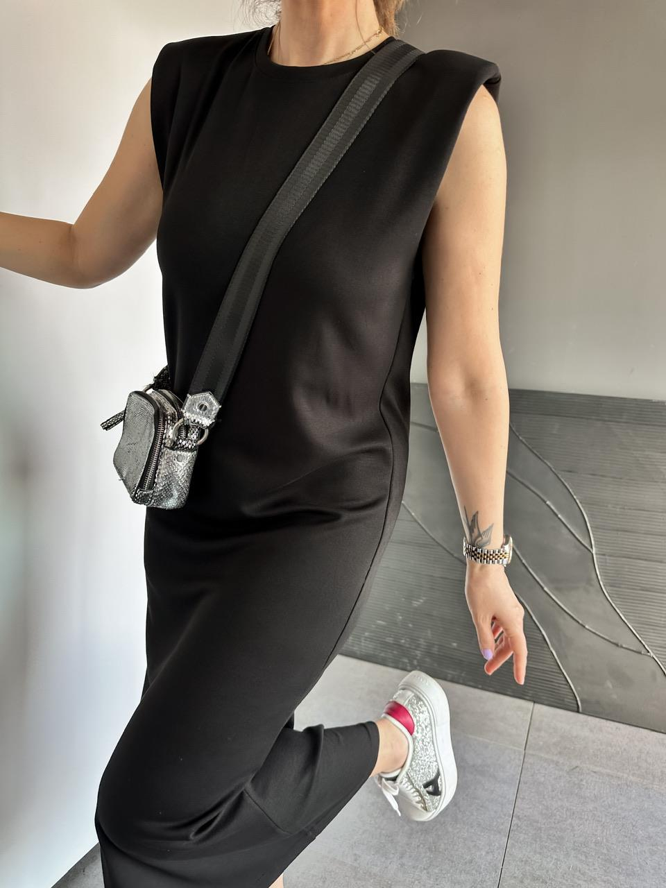 Siyah Vatkalı Likralı Basic Elbise