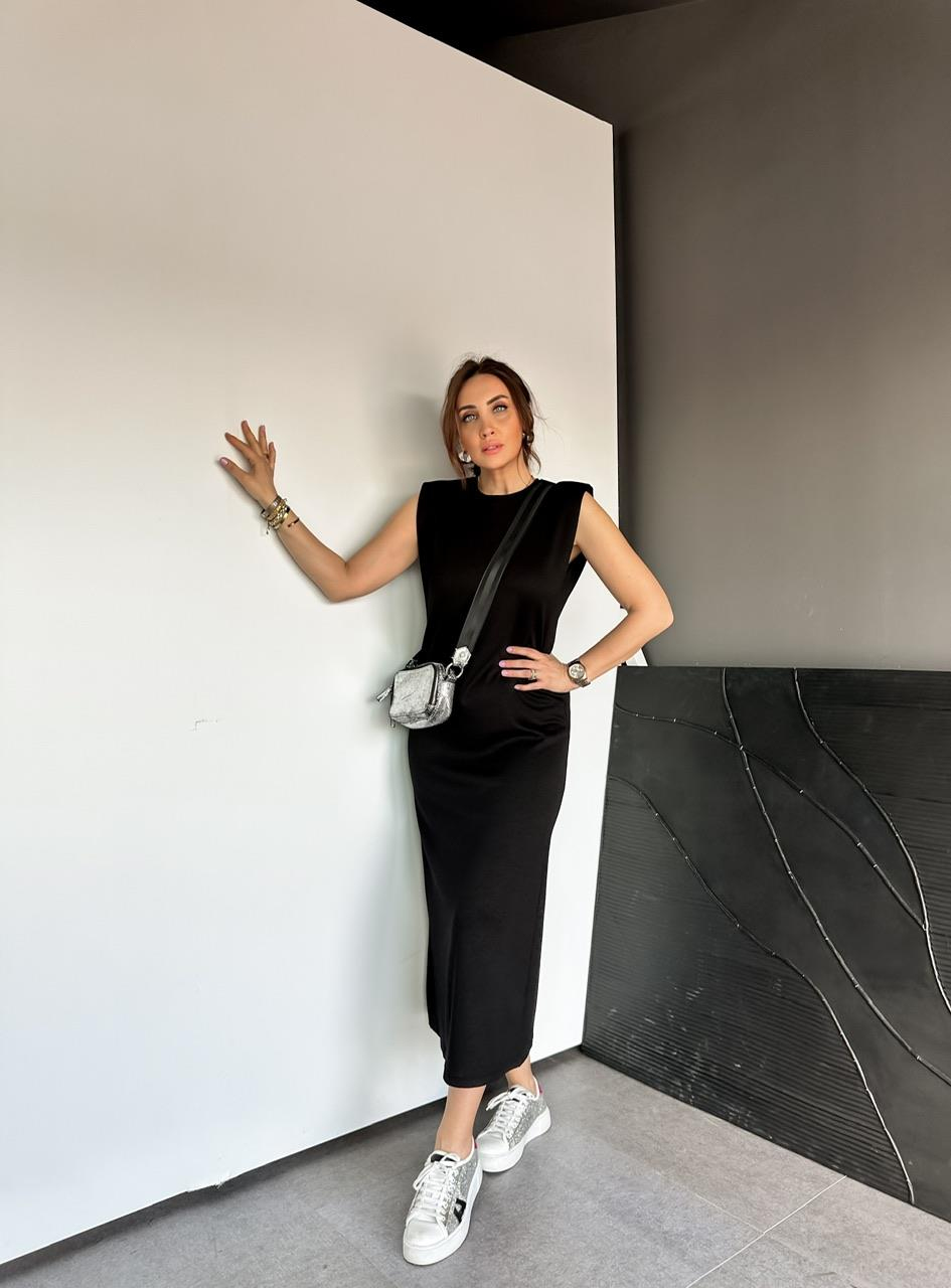 Siyah Vatkalı Likralı Basic Elbise