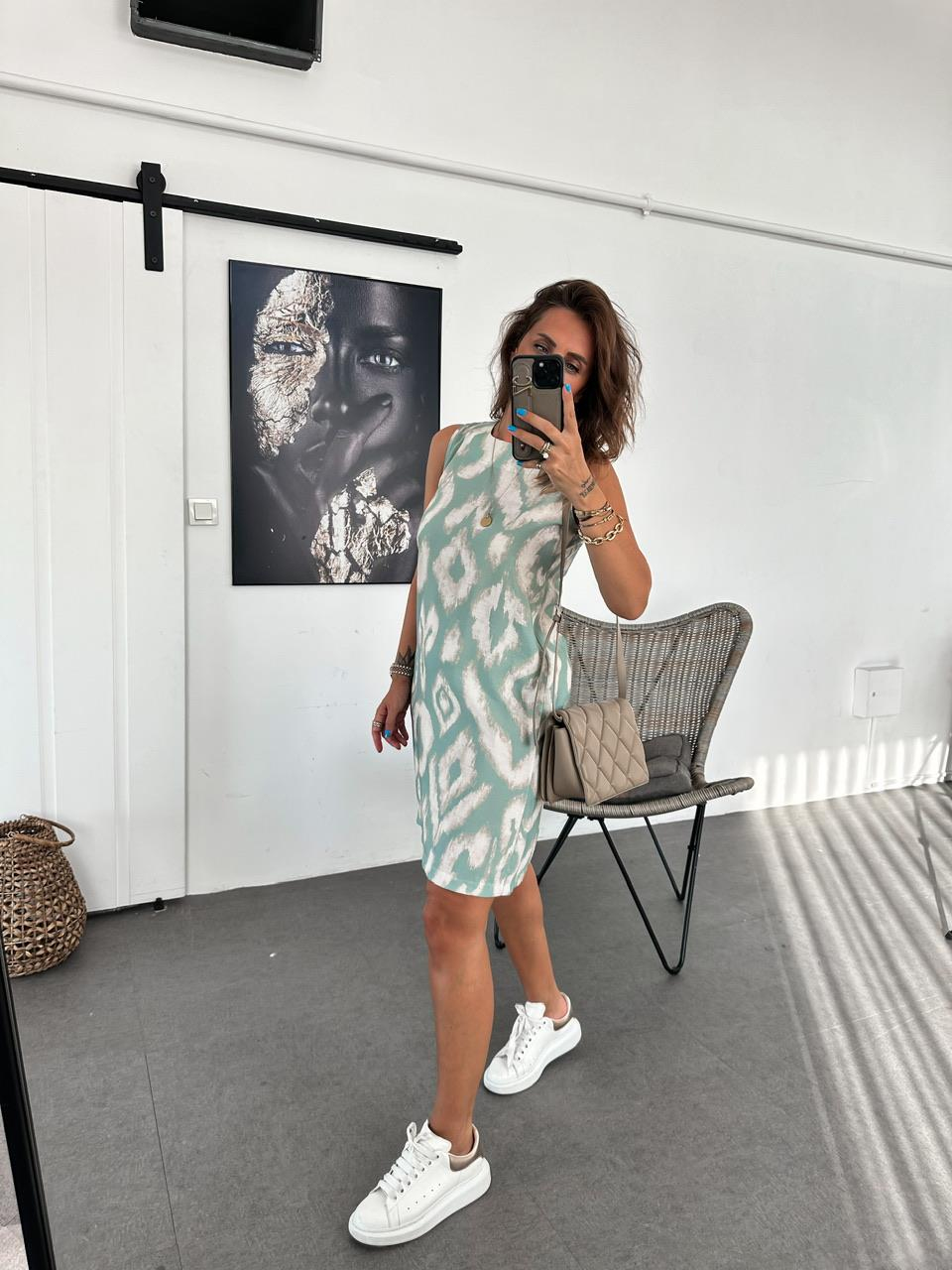 Su Yeşili Batik Desen Basic Elbise