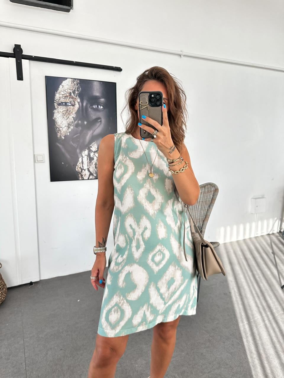 Su Yeşili Batik Desen Basic Elbise