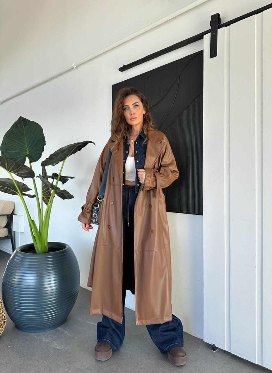 Taba Maxi Boy Deri Trençkot