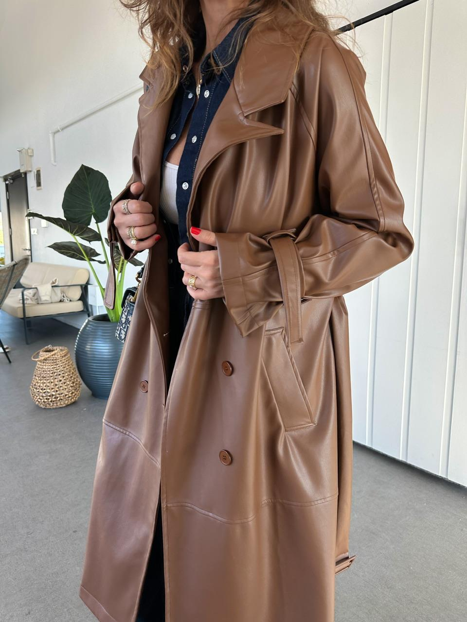 Taba Maxi Boy Deri Trençkot