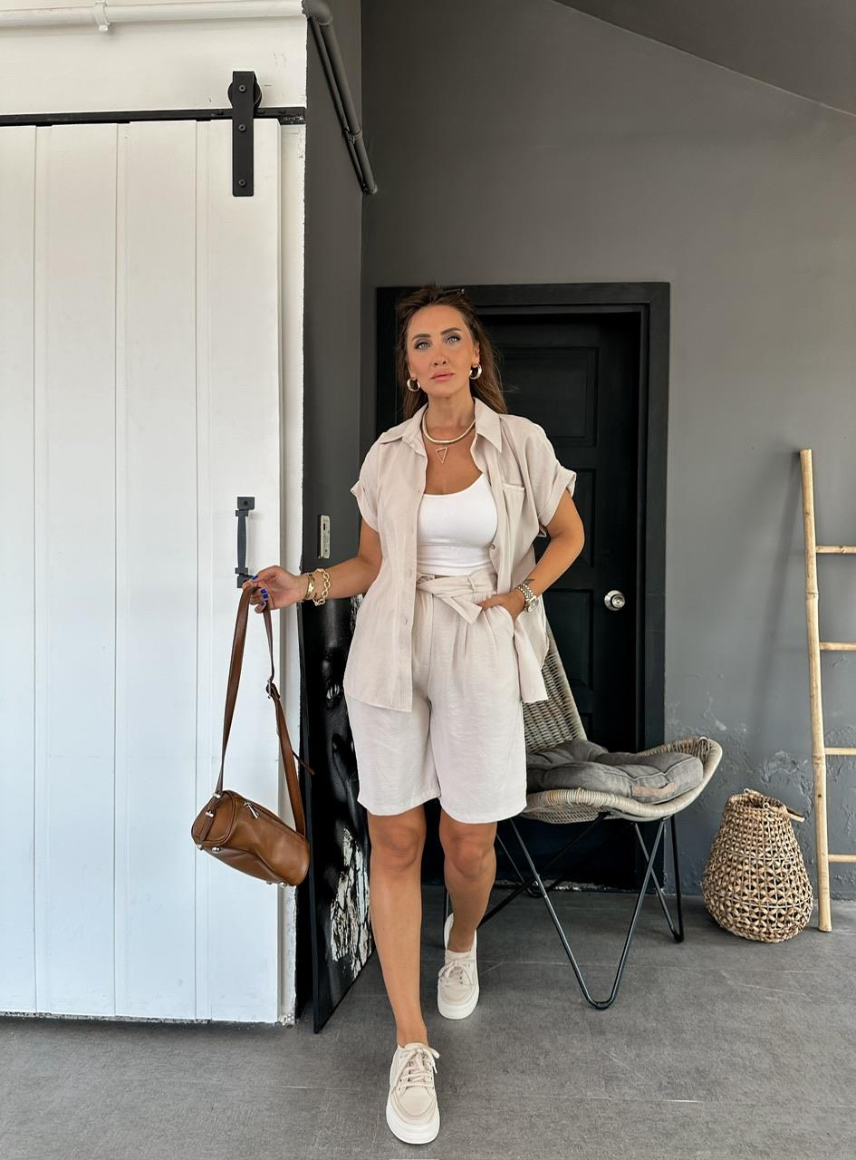 Taş Bermuda Şortlu Modal Takım