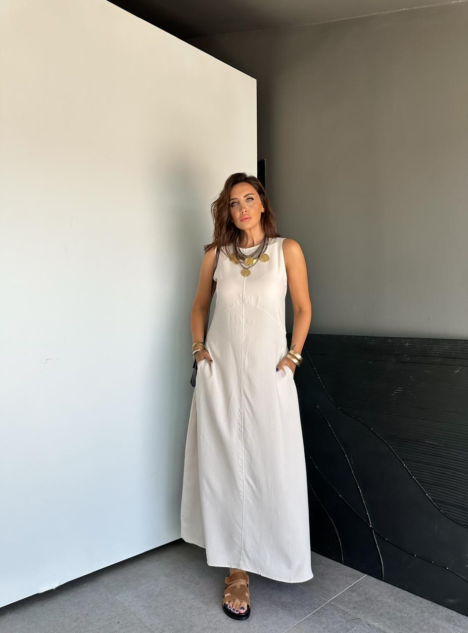 Taş Cepli Maxi Modal Elbise