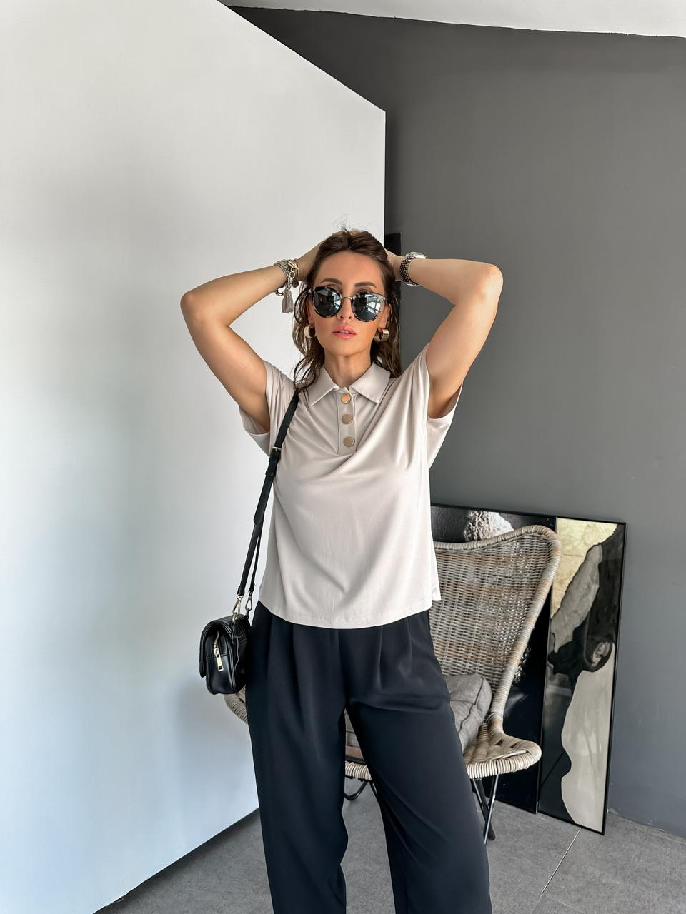 Taş Gold Düğmeli Modal Tshirt