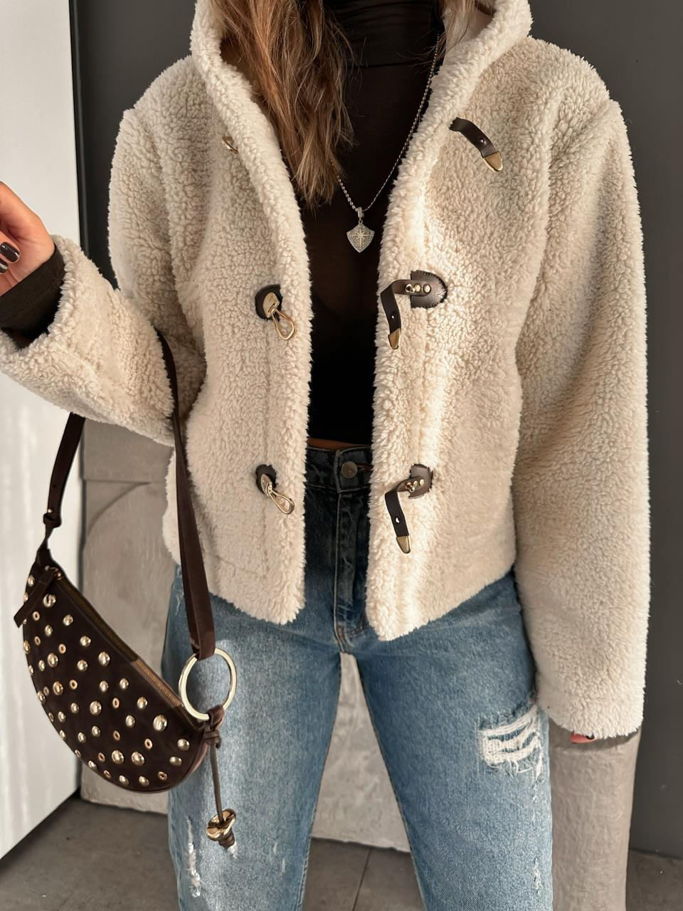 Taş Klipsli Kapşonlu Tedy Mont