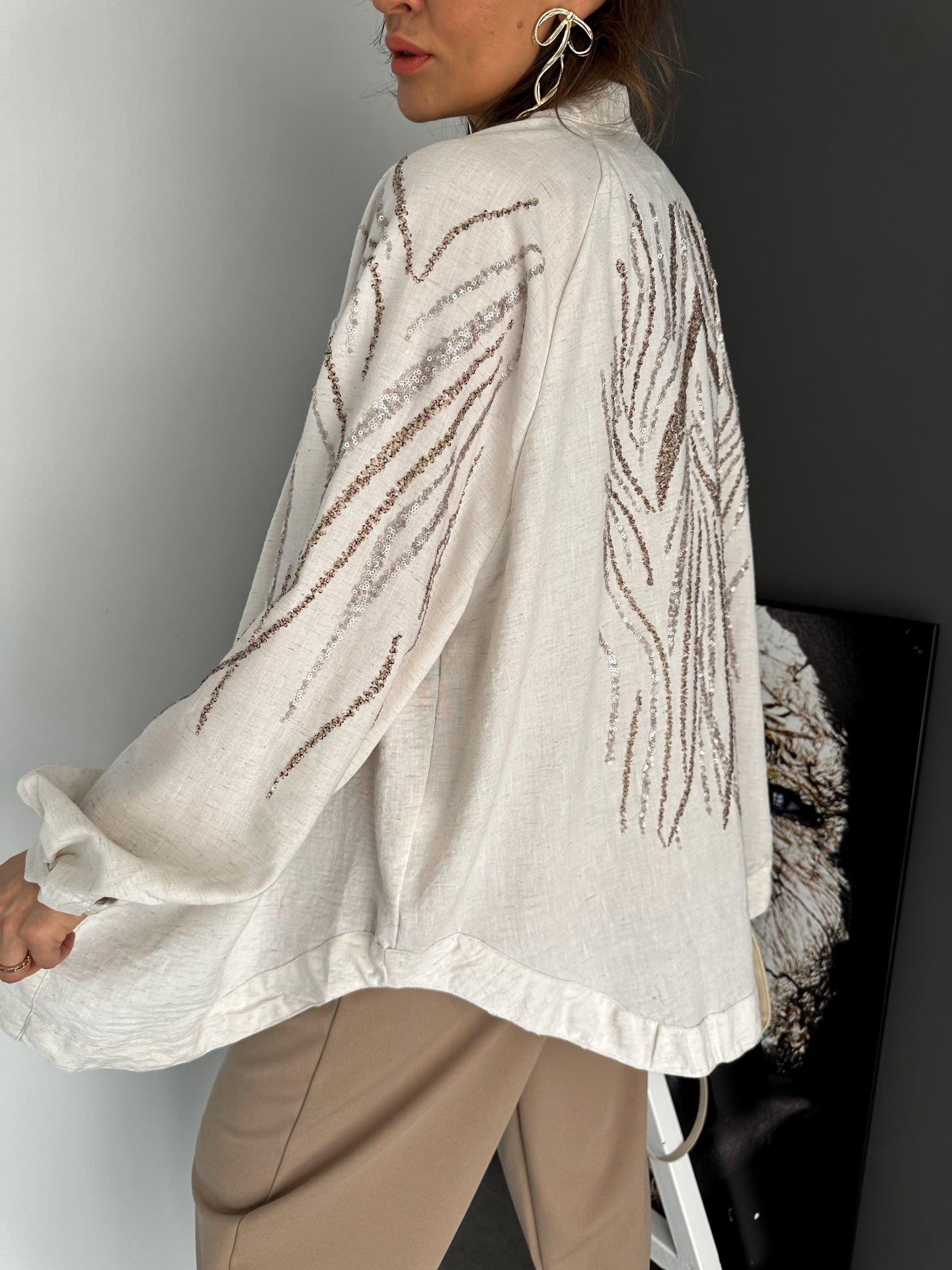 Taş Pullu Keten Kimono