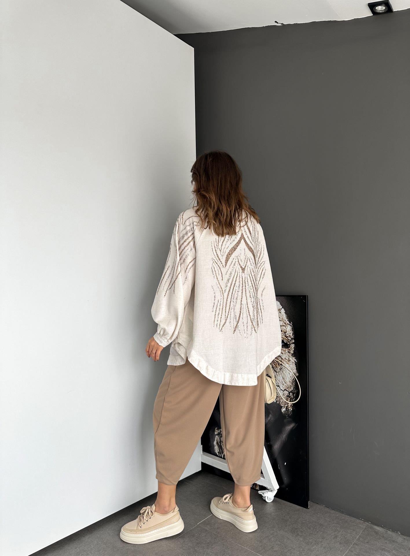 Taş Pullu Keten Kimono