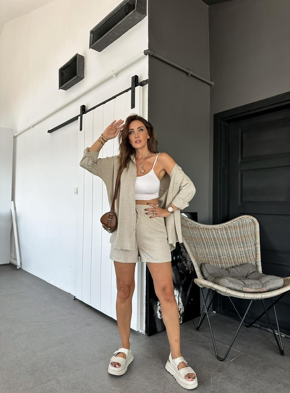 Taş Şortlu Keten Basic Takım