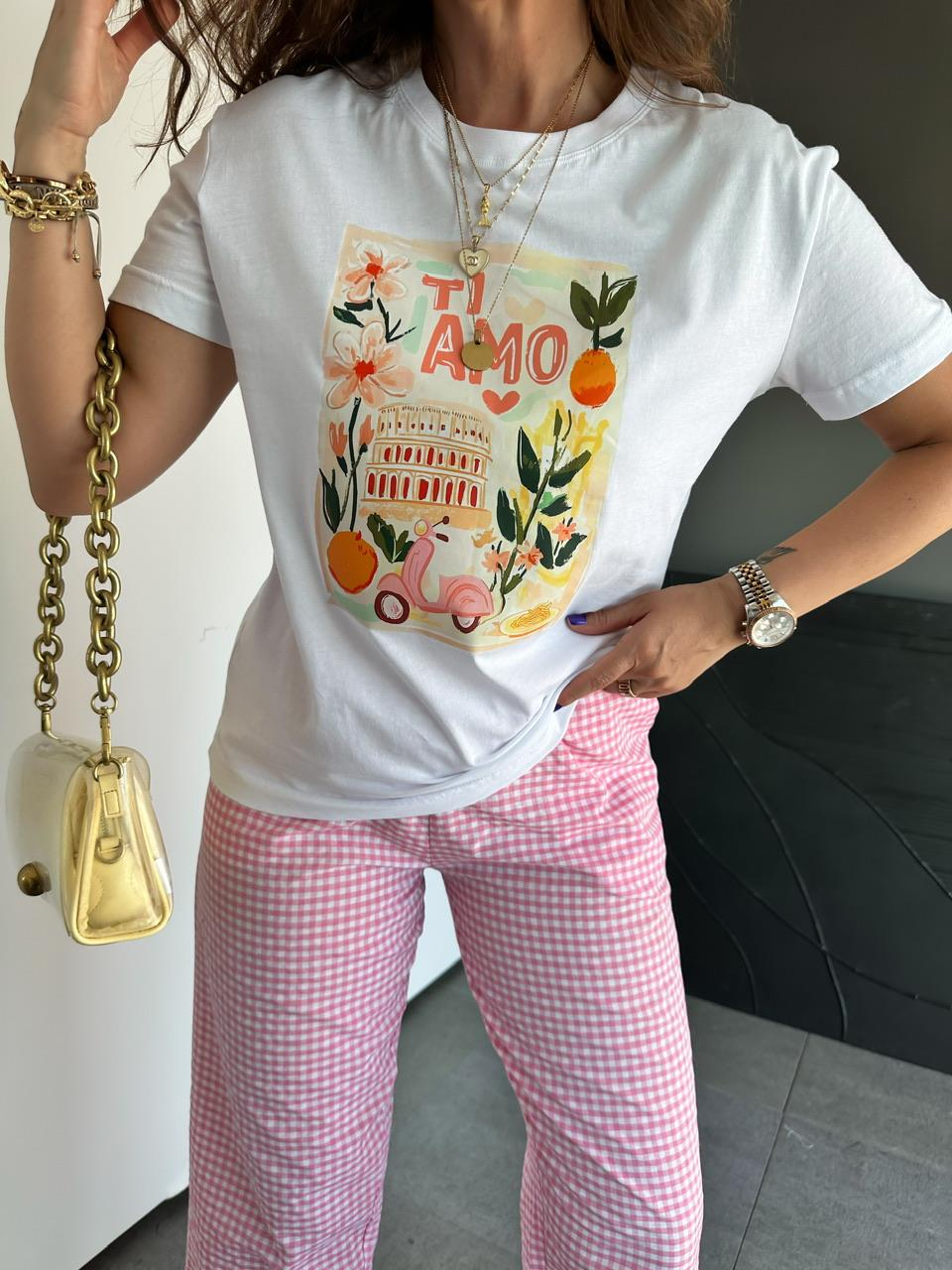 Ti Amo Çiçek Baskılı Tshirt