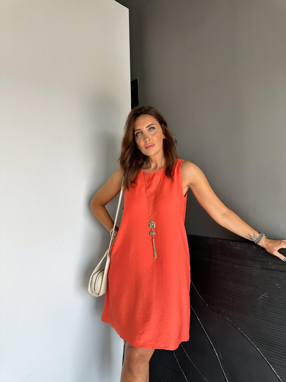 Turuncu Cepli Basic Cotton Elbise