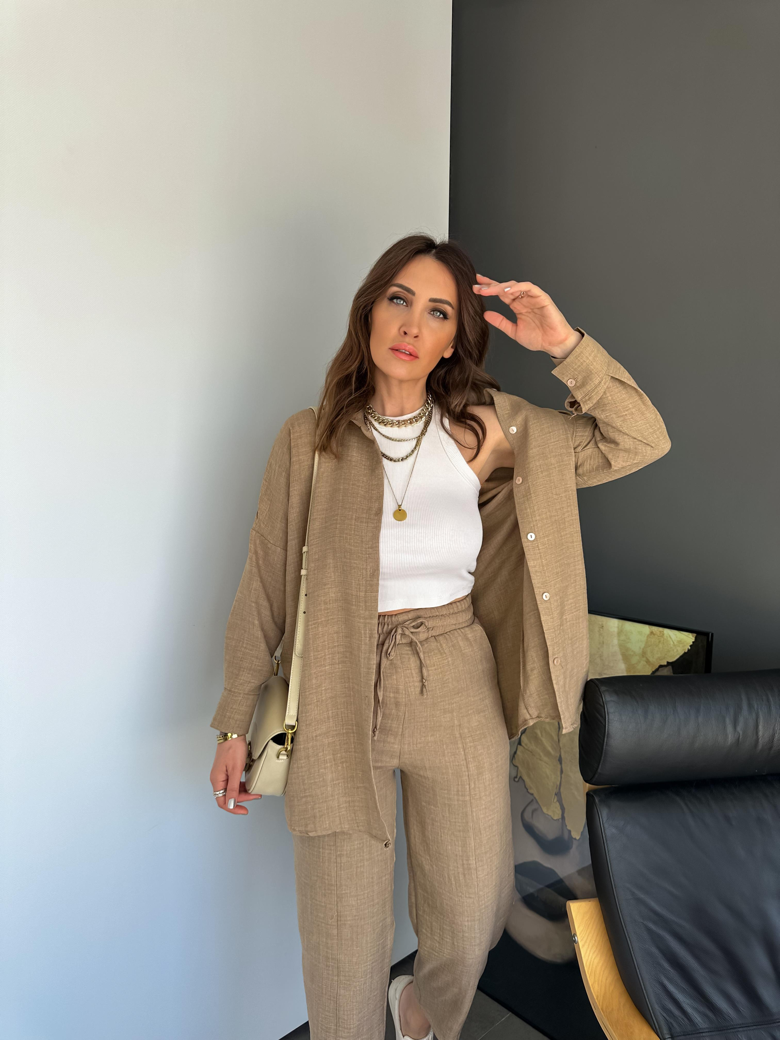 Vizon Keten Gömlekli Basic Takım