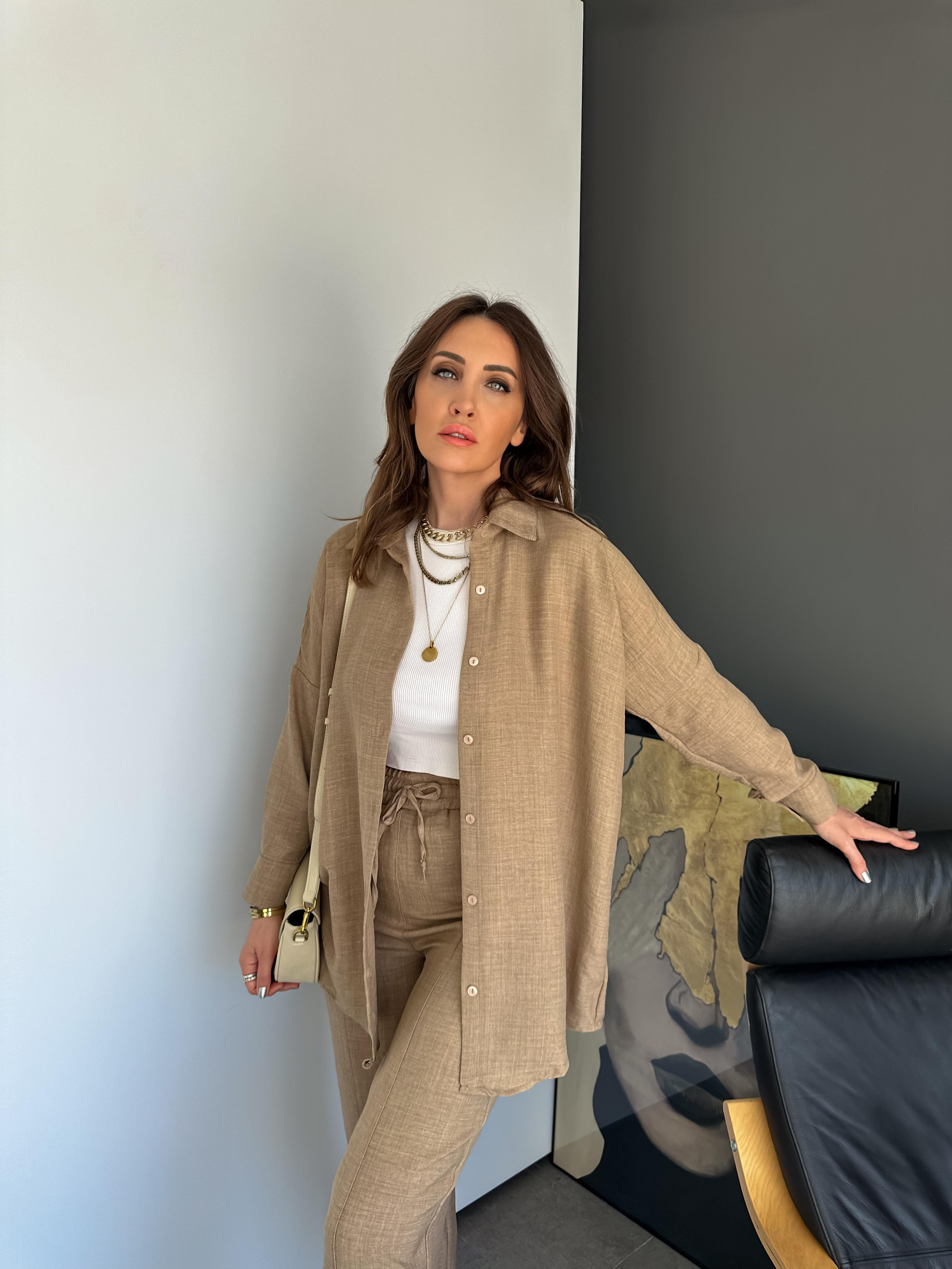 Vizon Keten Gömlekli Basic Takım