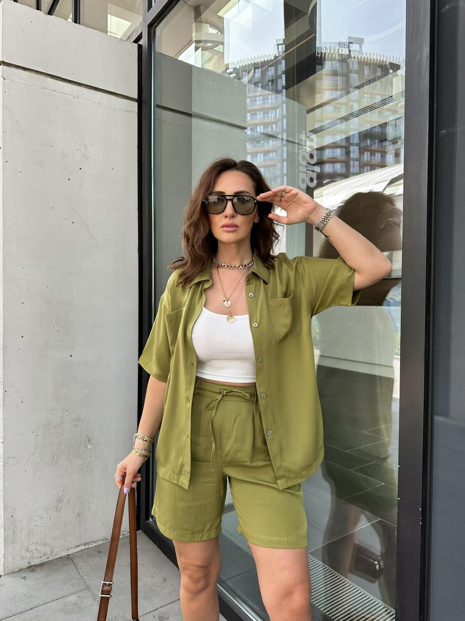 Yağ Yeşili Gömlek Şort Marka Model Takım