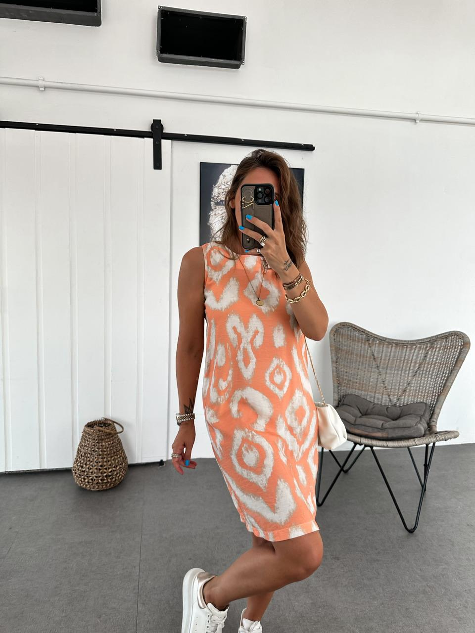 Yavruağzı Batik Desen Basic Elbise