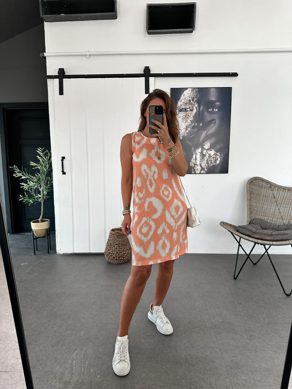 Yavruağzı Batik Desen Basic Elbise