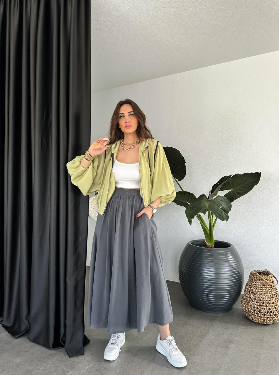 Yeşil Biyeli Kapşonlu Soft Ceket