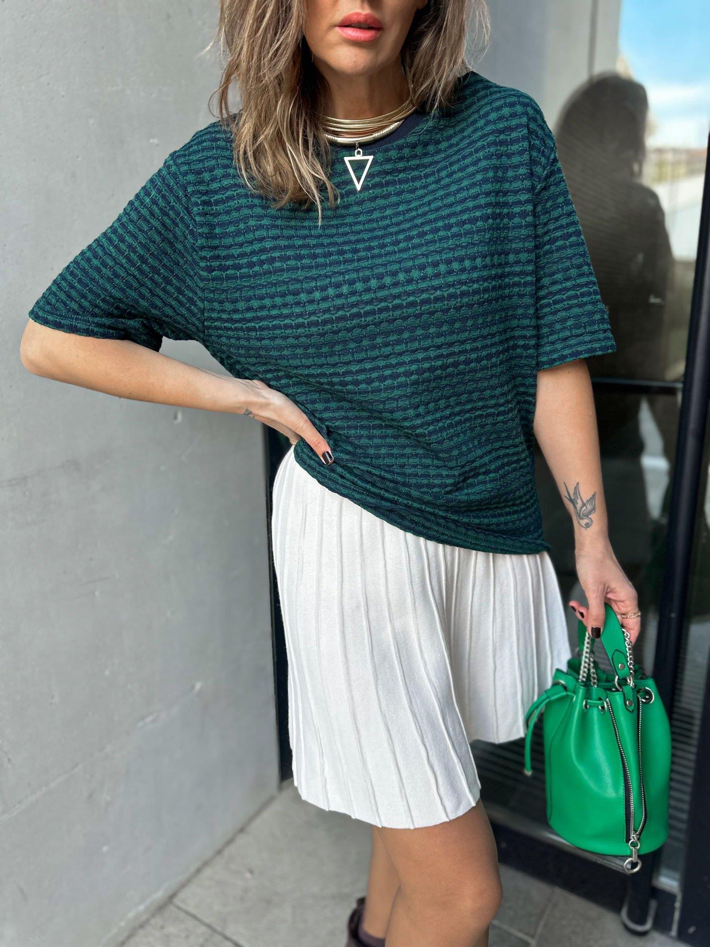 Yeşil Dokulu Örme Tshirt