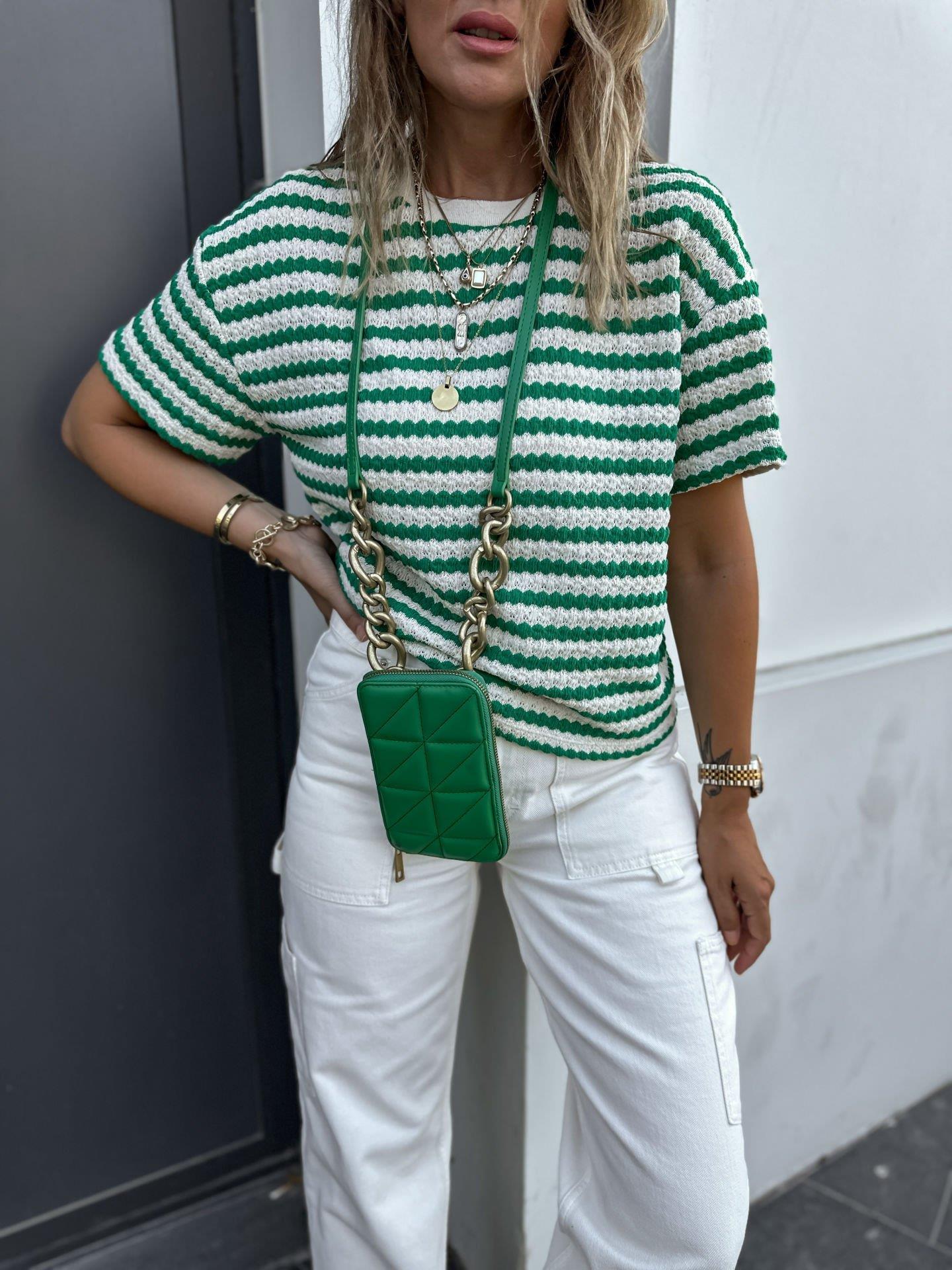 Yeşil Ekru Örme Bluz