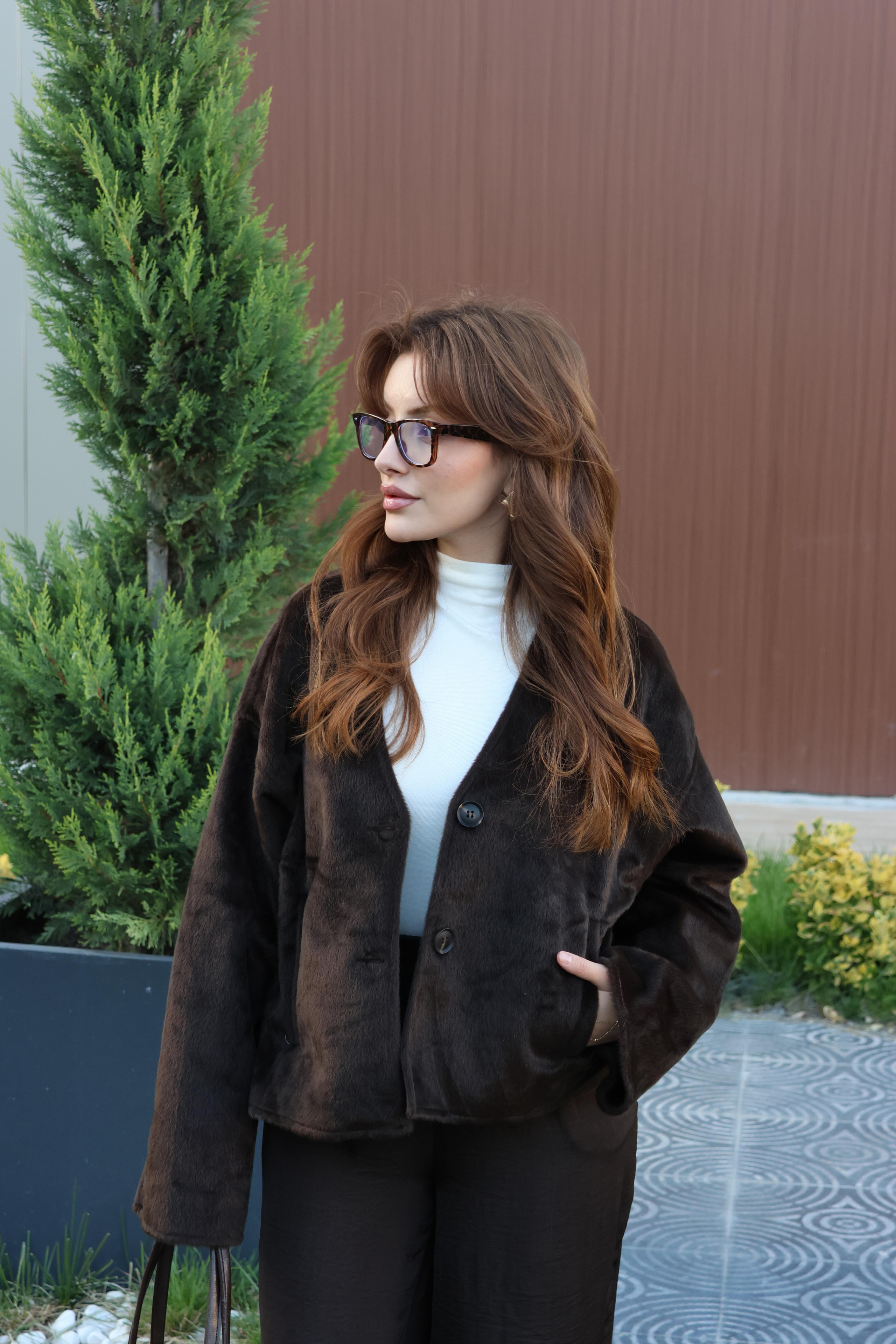 CEKETECMEL BAŞARANAcı Kahve Morris Kırçıllı Kaşe Ceket