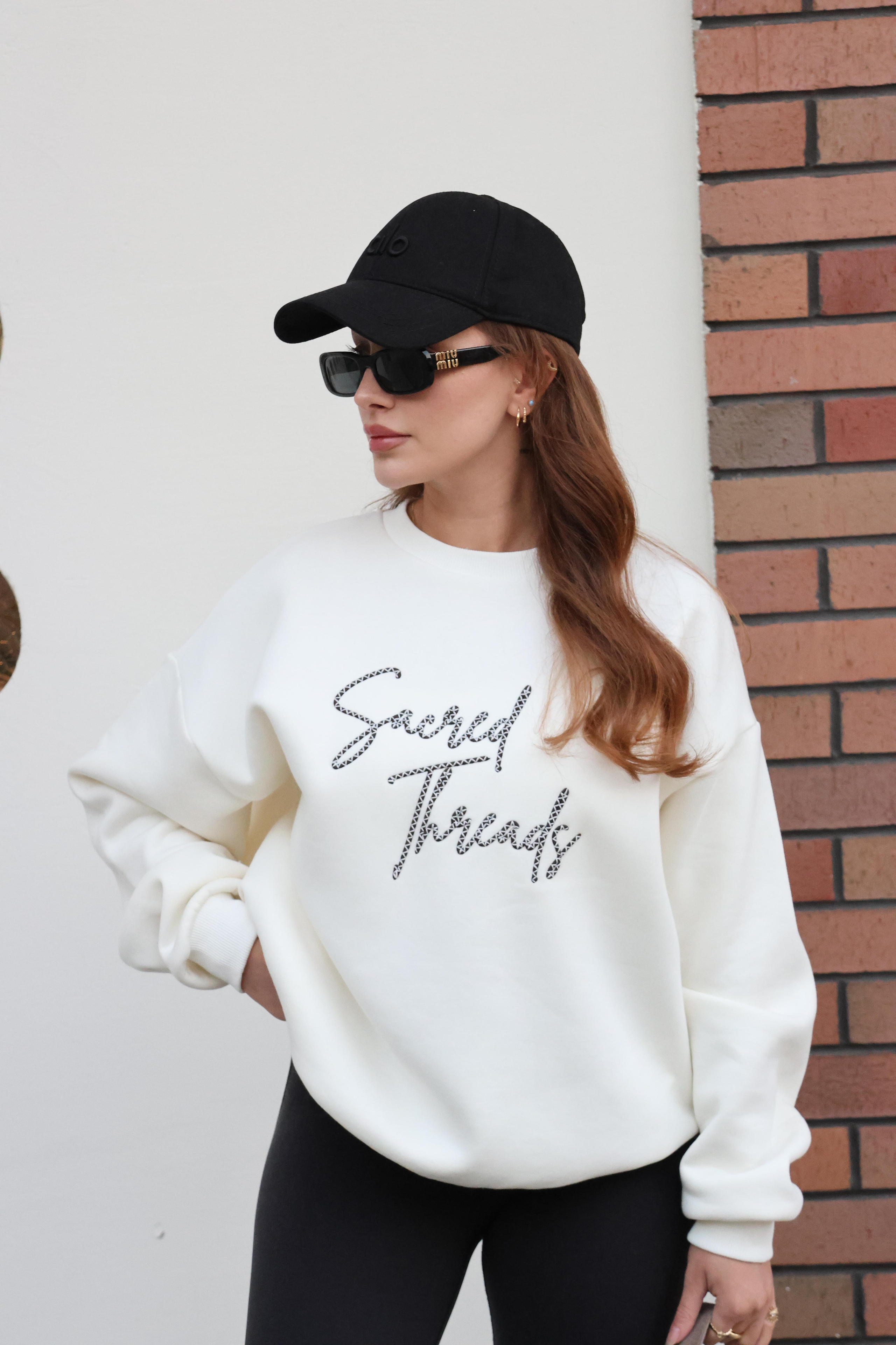 SWEATSHIRTECMEL BAŞARANBASKILI EKRU SWEATSHIRT