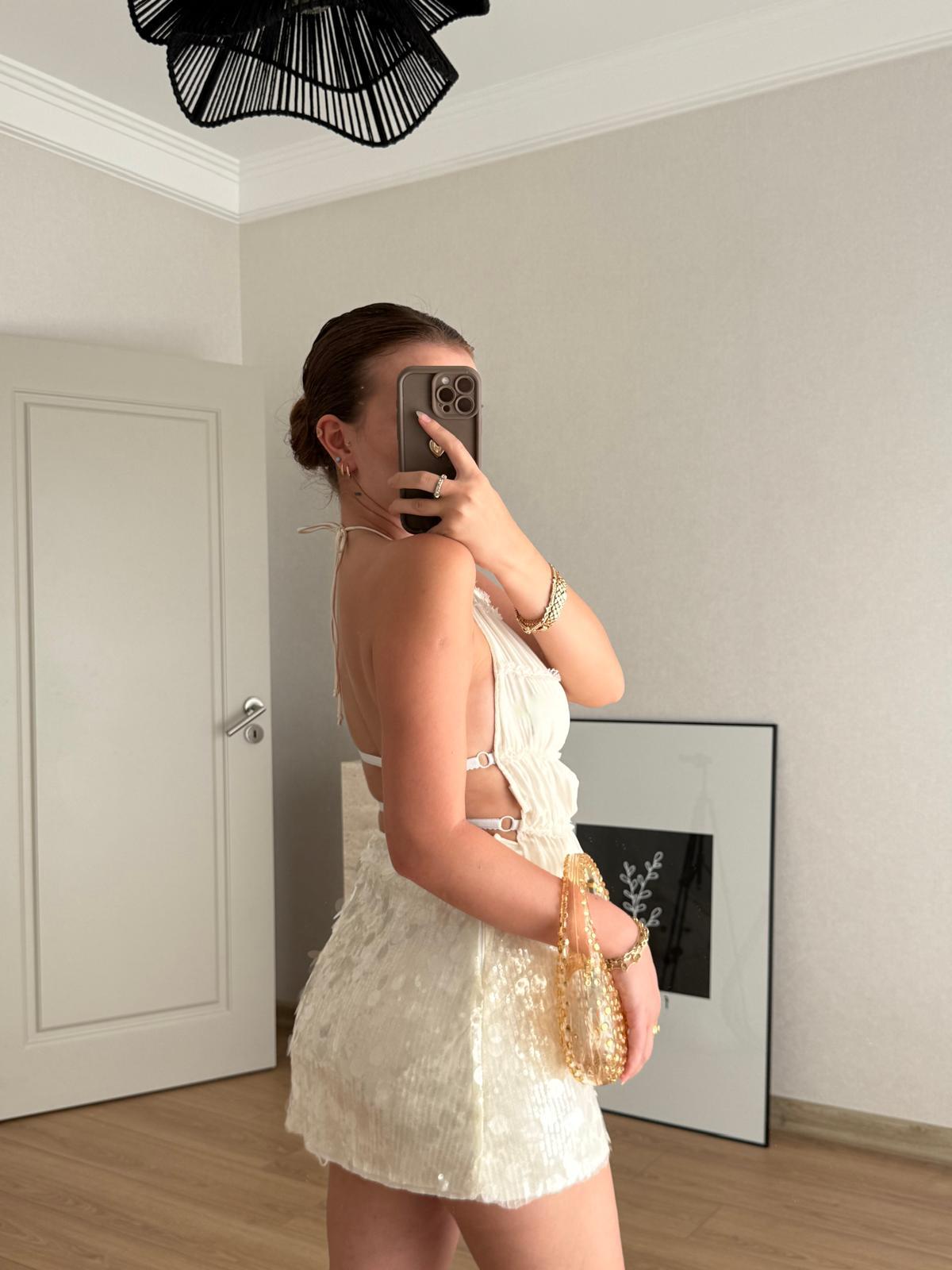 ETEKECMEL BAŞARANBeyaz Payetli Mini Etek