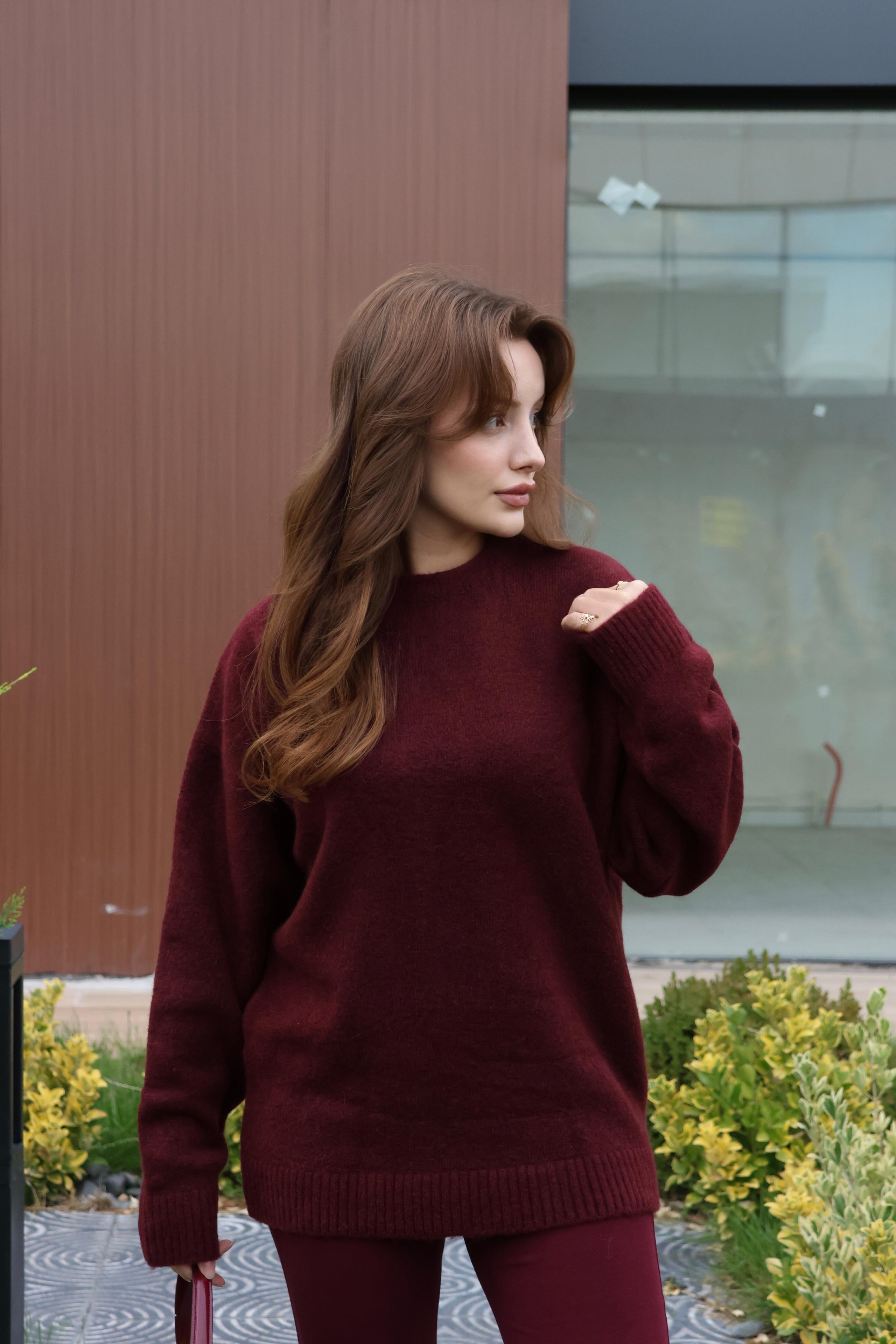 KAZAKECMEL BAŞARANBisiklet Yaka Basic Bordo Triko Kazak