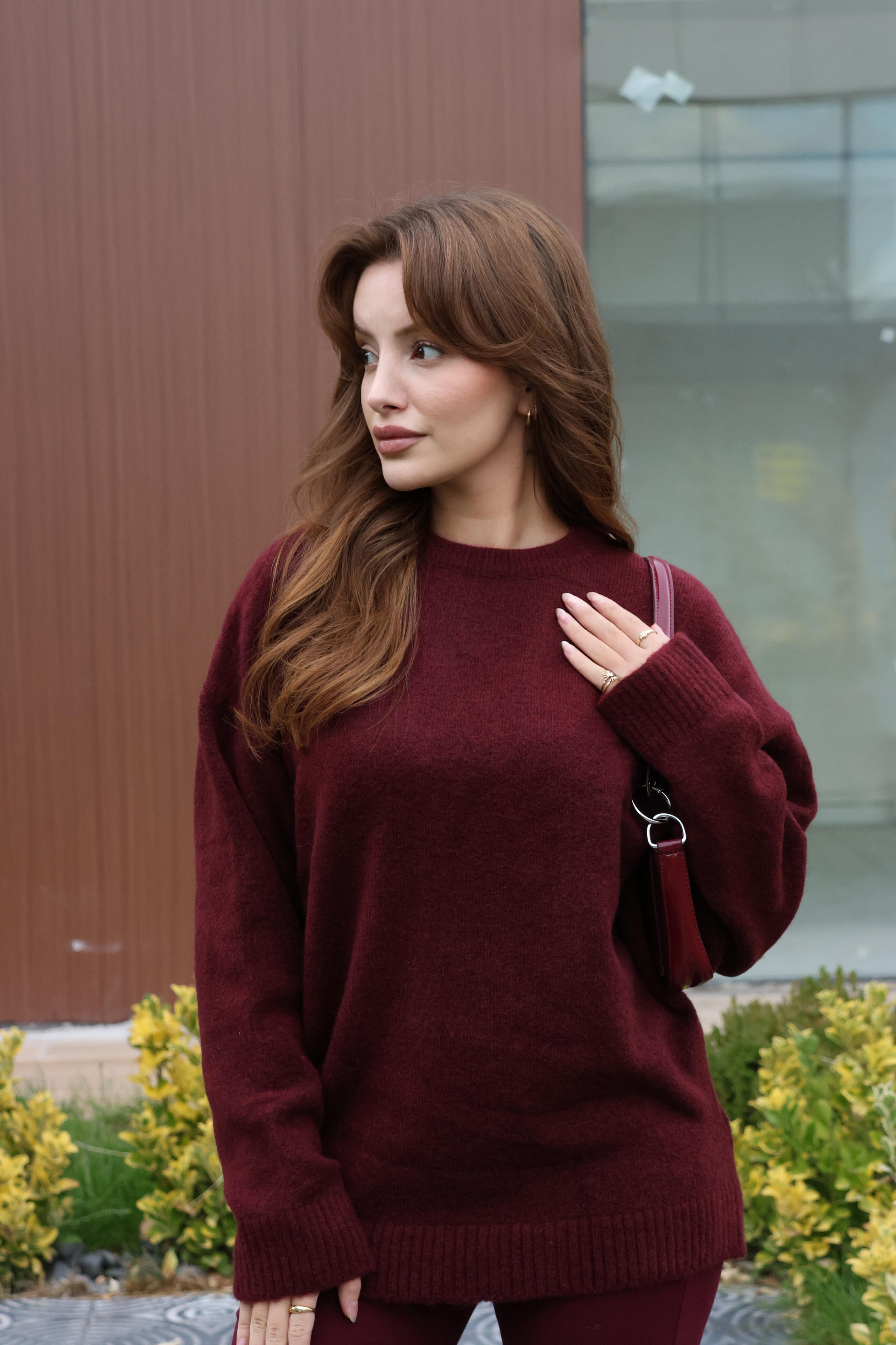 KAZAKECMEL BAŞARANBisiklet Yaka Basic Bordo Triko Kazak