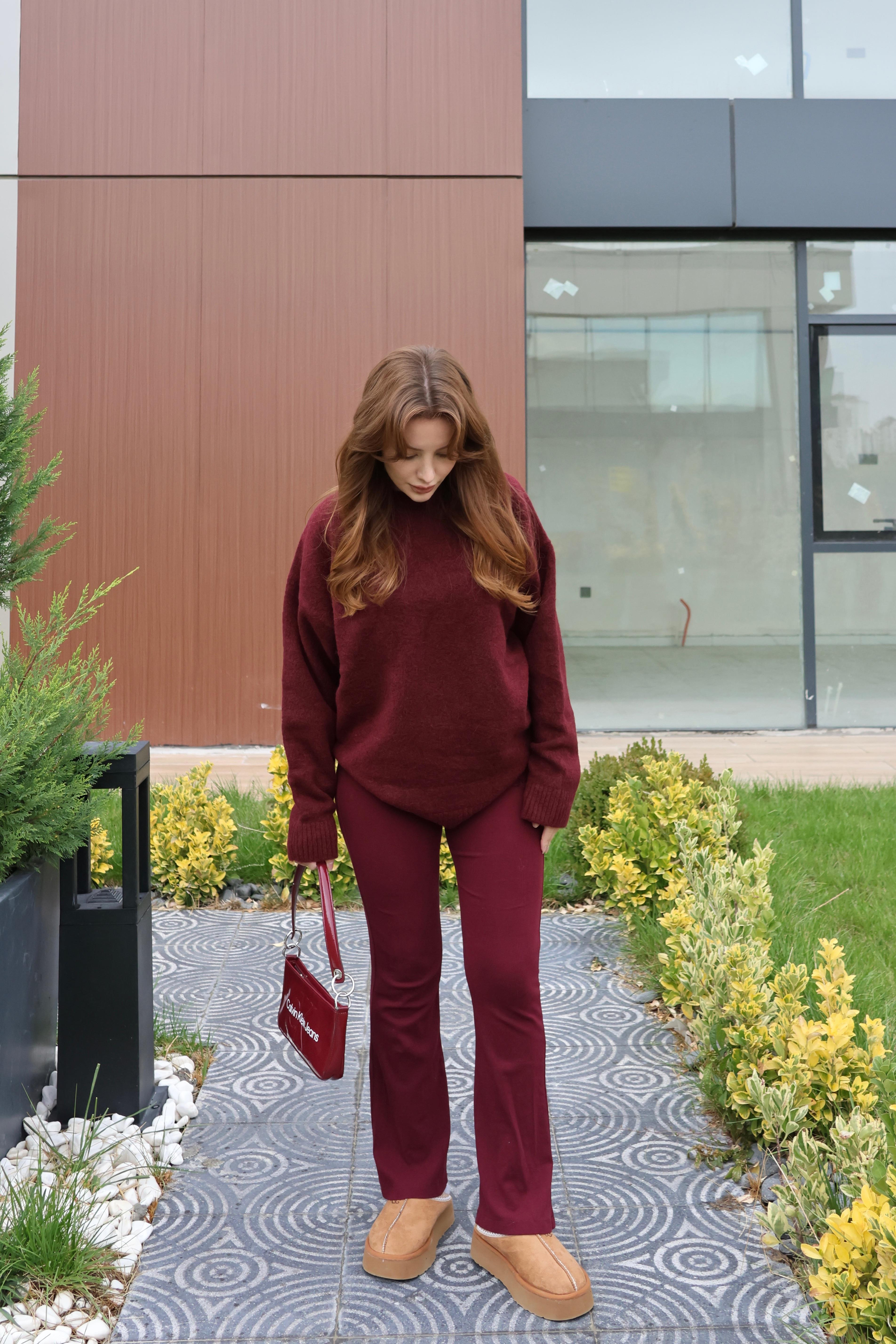 KAZAKECMEL BAŞARANBisiklet Yaka Basic Bordo Triko Kazak