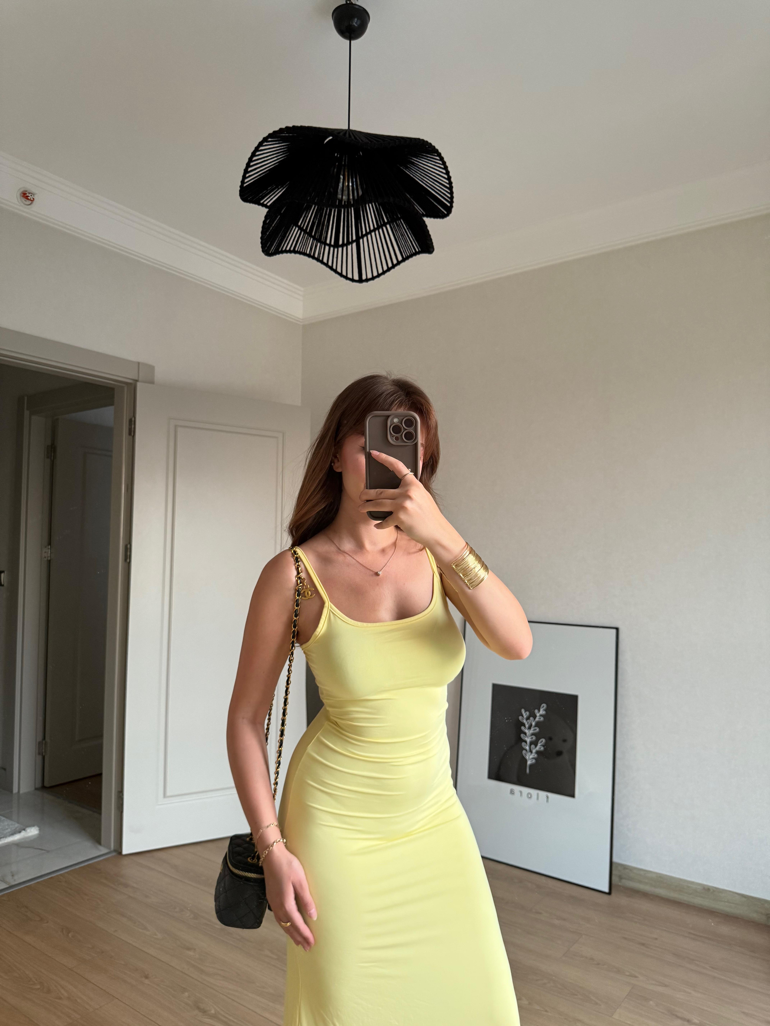ELBİSEECMEL BAŞARANİp Askılı Basic Sarı Elbise