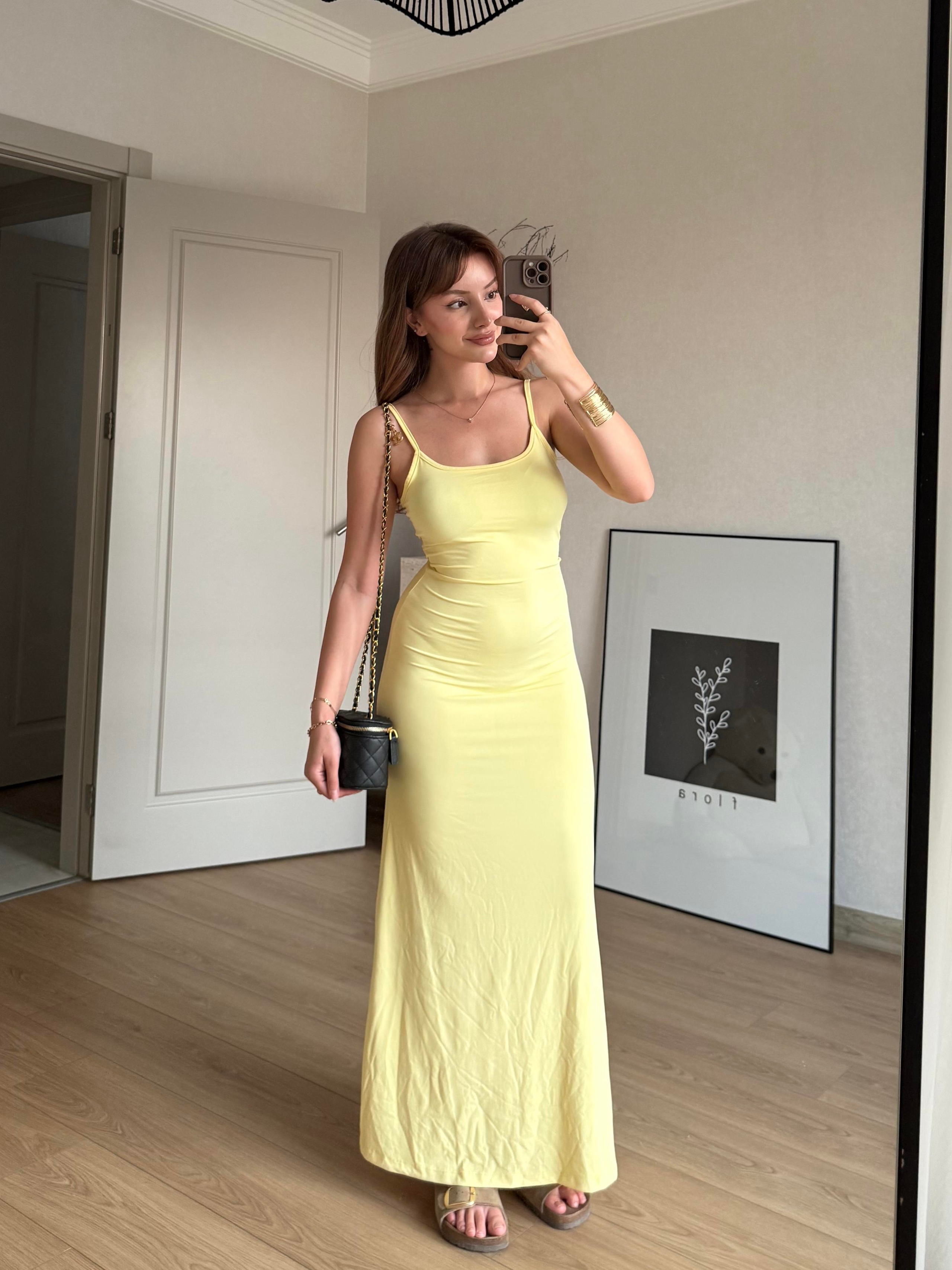 ELBİSEECMEL BAŞARANİp Askılı Basic Sarı Elbise