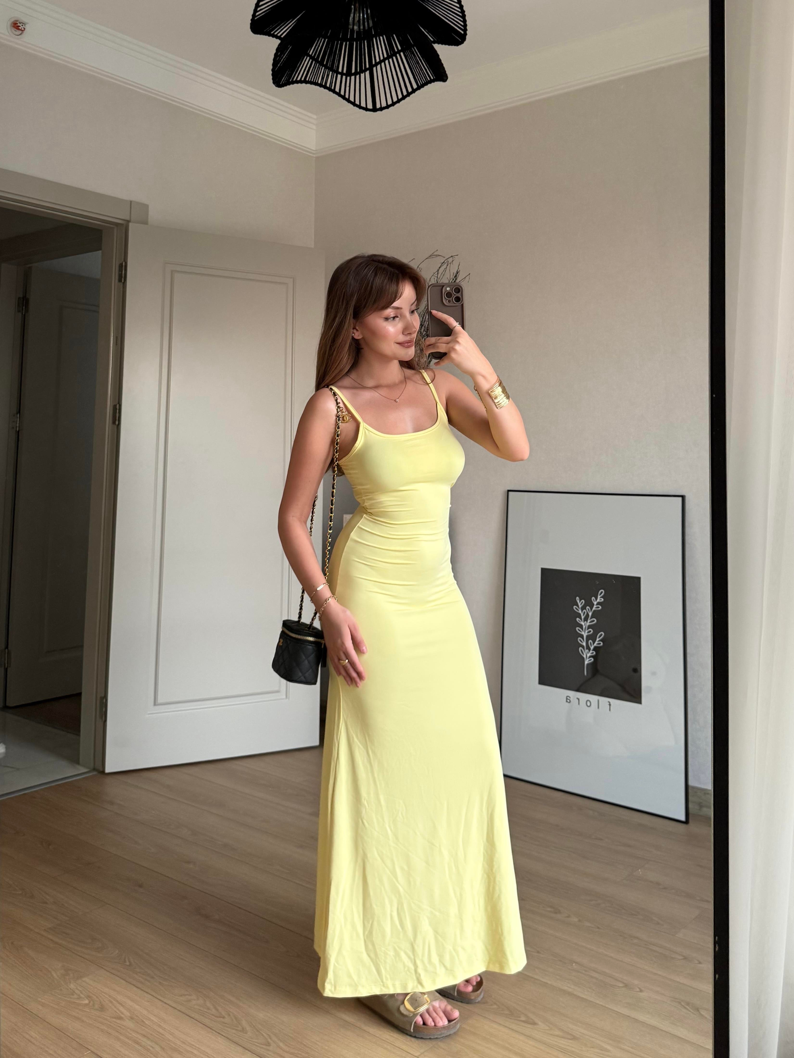 ELBİSEECMEL BAŞARANİp Askılı Basic Sarı Elbise