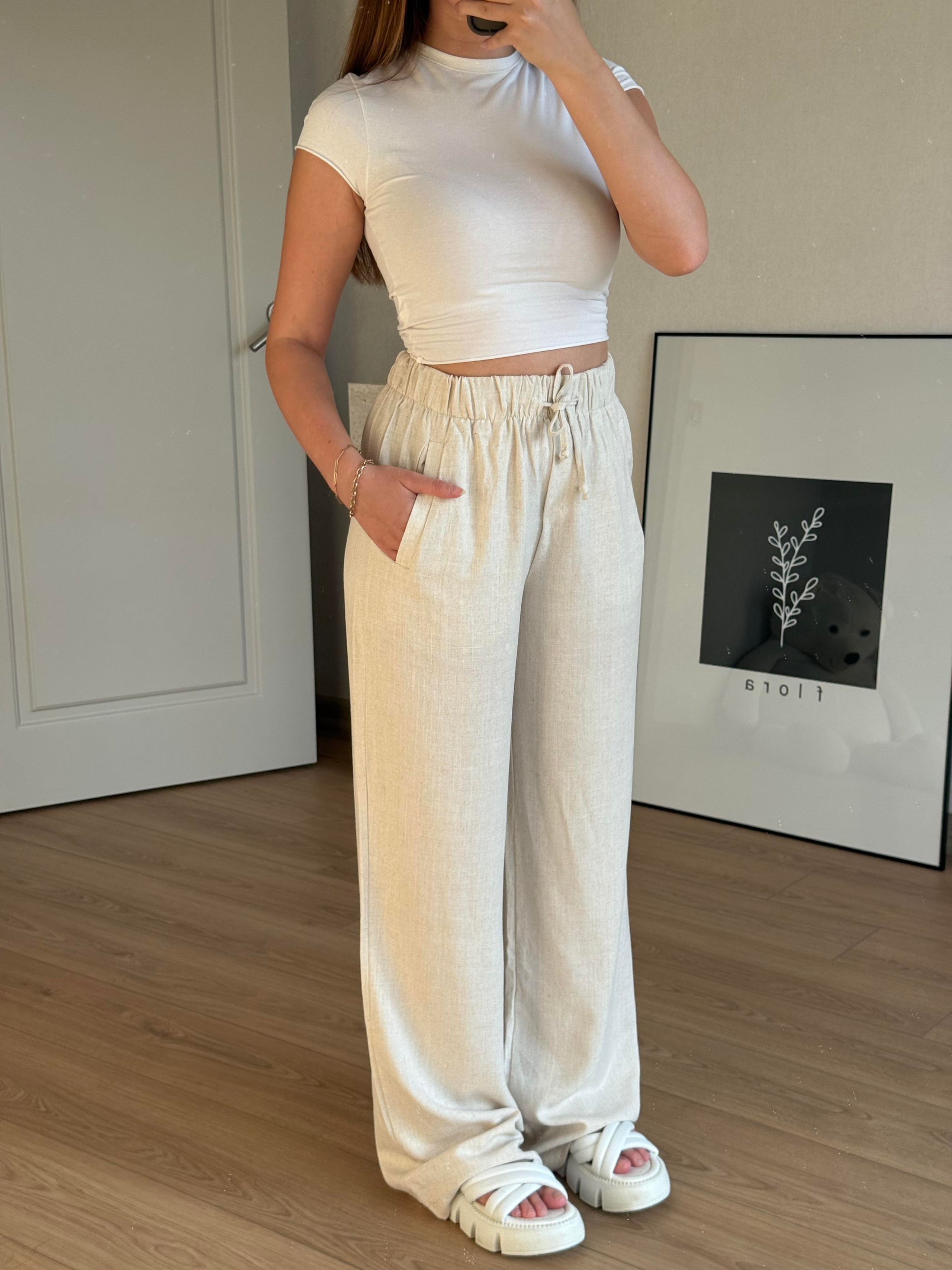 ALT GİYİMECMEL BAŞARANKETEN LASTİKLİ PALAZZO BEJ PANTALON