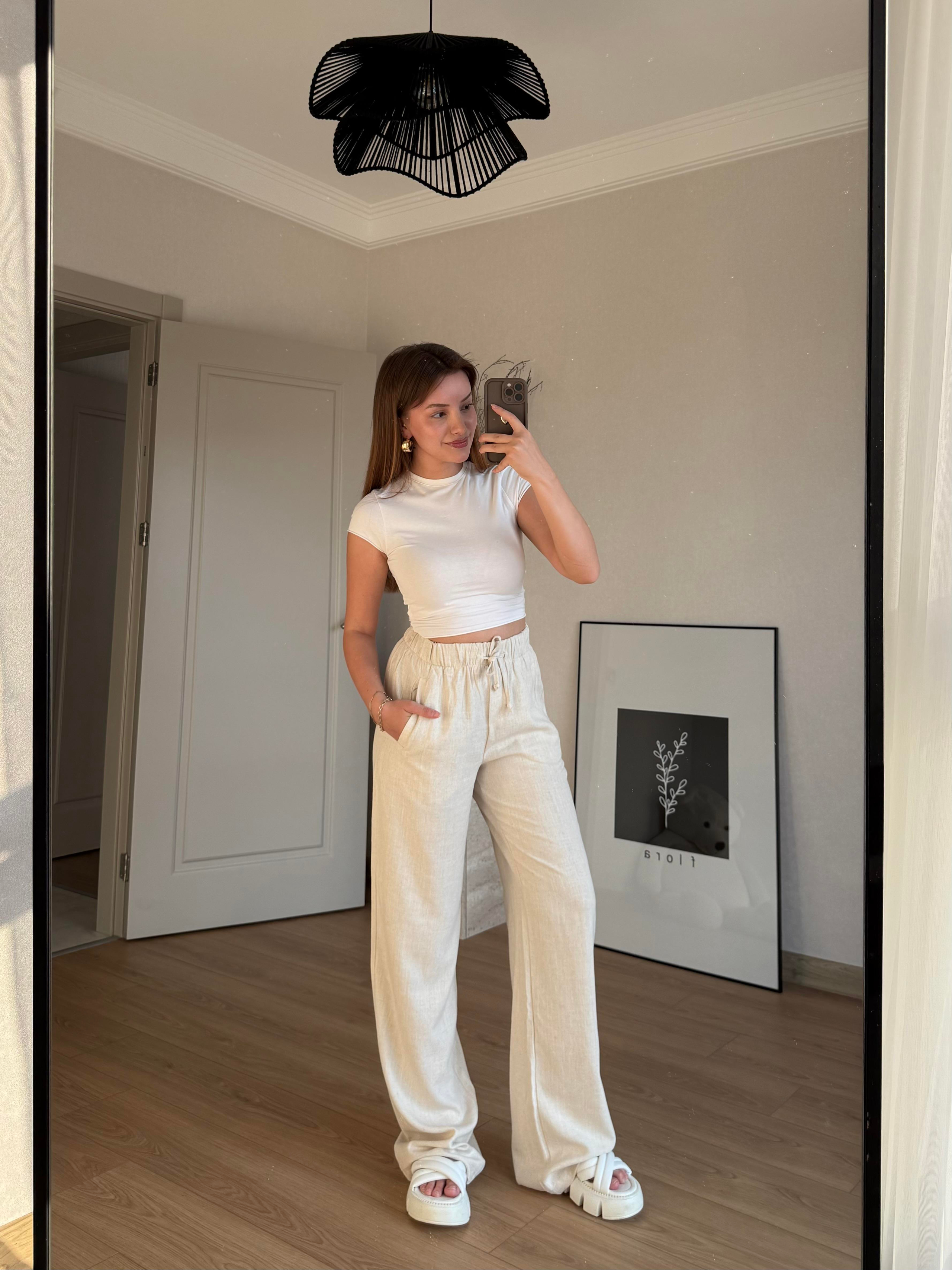 ALT GİYİMECMEL BAŞARANKETEN LASTİKLİ PALAZZO BEJ PANTALON
