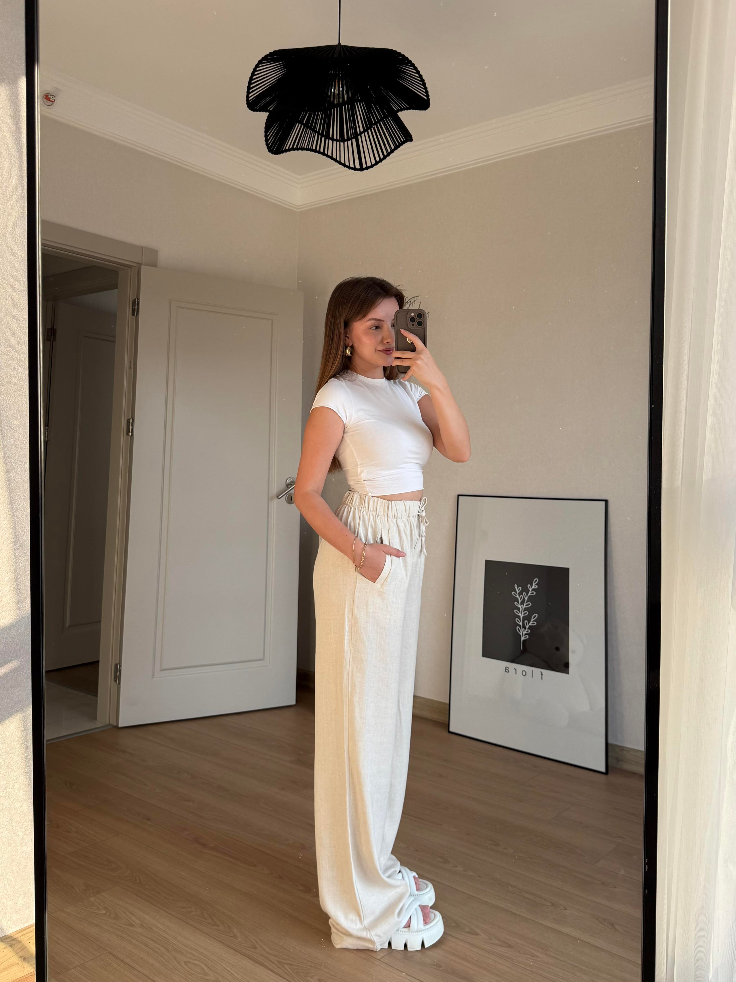 ALT GİYİMECMEL BAŞARANKETEN LASTİKLİ PALAZZO BEJ PANTALON