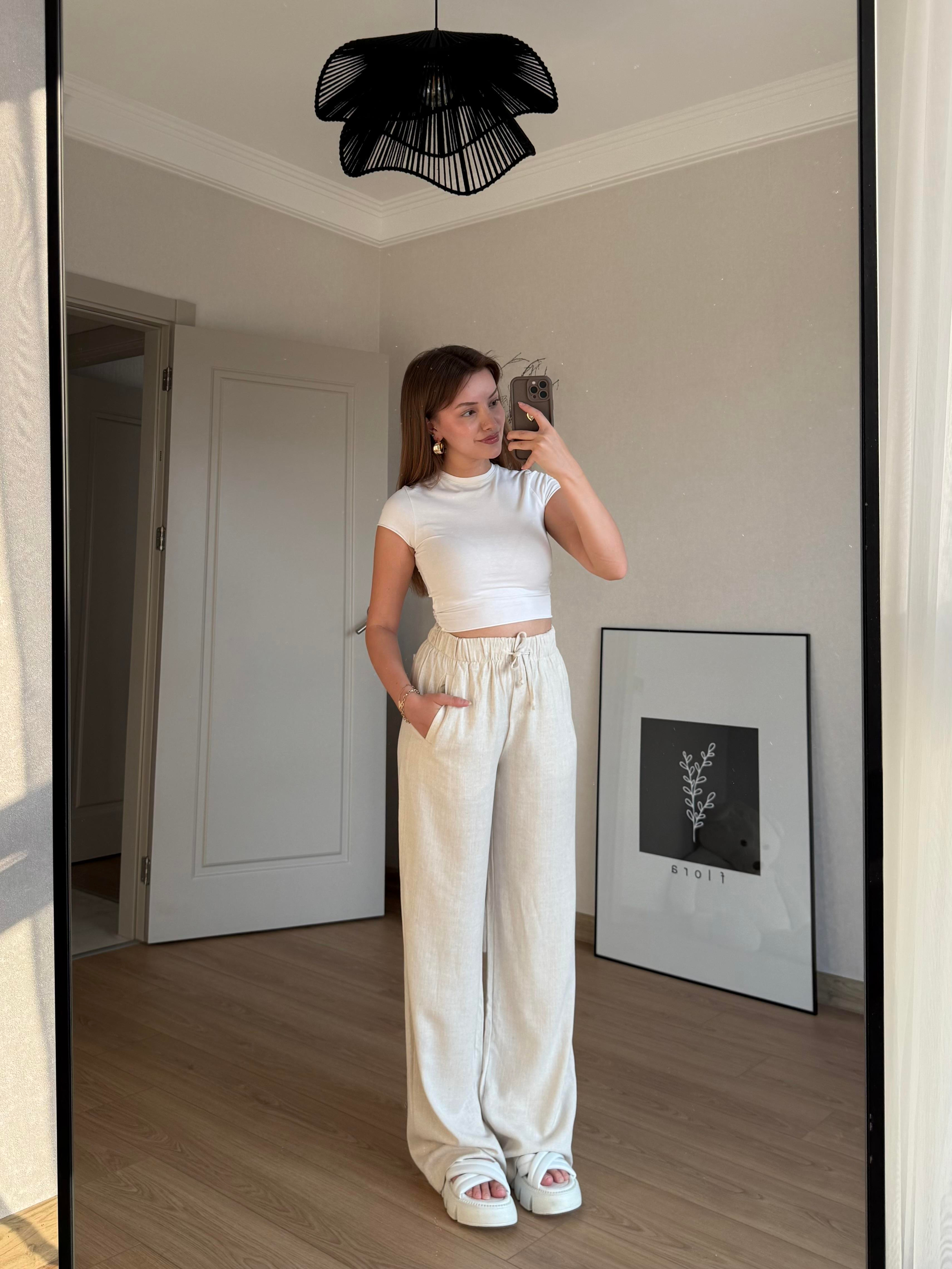 ALT GİYİMECMEL BAŞARANKETEN LASTİKLİ PALAZZO BEJ PANTALON