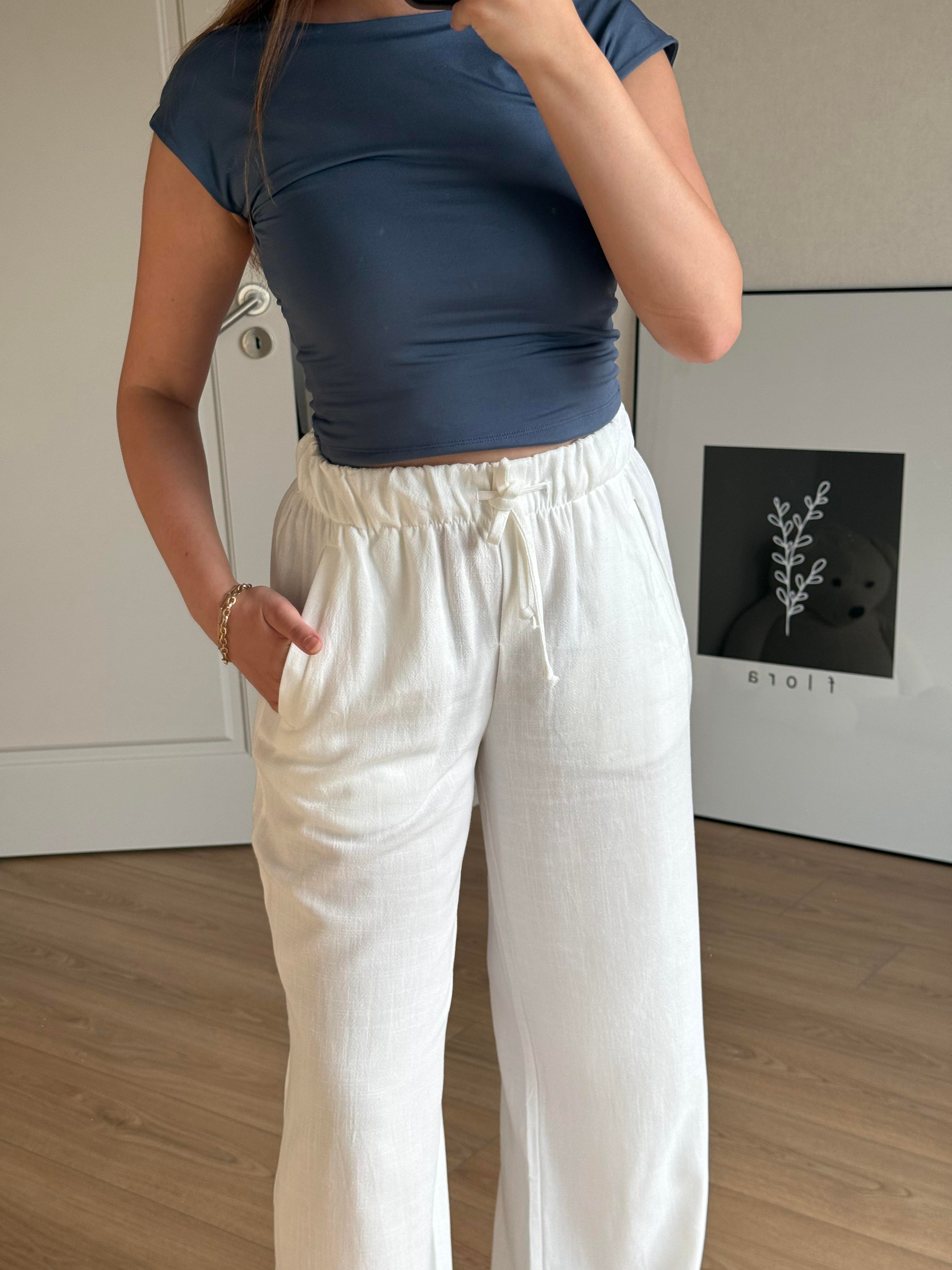 ALT GİYİMECMEL BAŞARANKETEN LASTİKLİ PALAZZO BEYAZ PANTALON